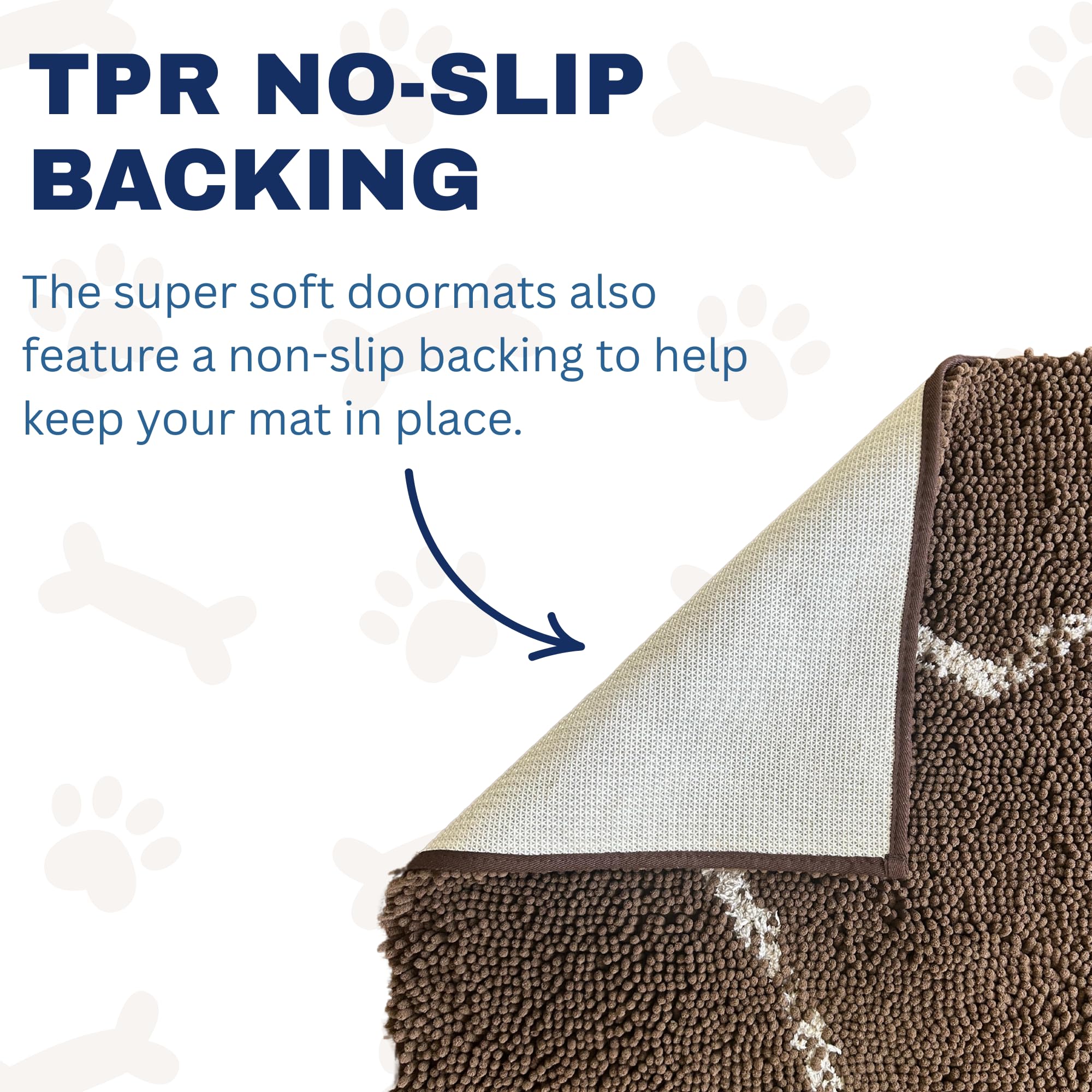 Soggy Doggy Doormat With Bone Design | Navy Blue/Oatmeal Bone | Extra-Large 36    X 60    | Ultra Absorbent Microfiber Chenille