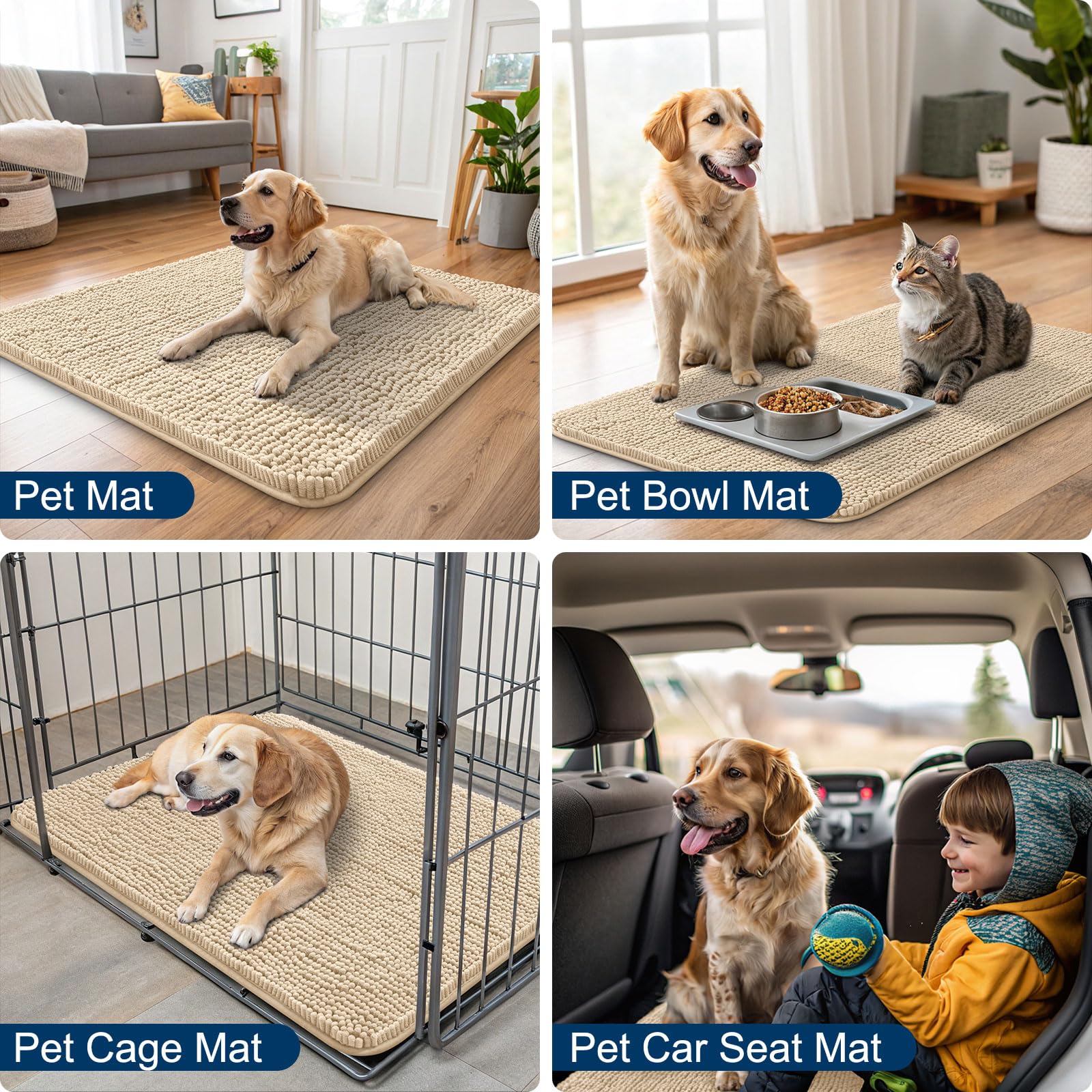 Smiry Dog Door Mat for Muddy Paws 47x20, Absorbs Moisture and Dirt Doormat, Non-Slip Washable Quick Dry Chenille Front Door Mat