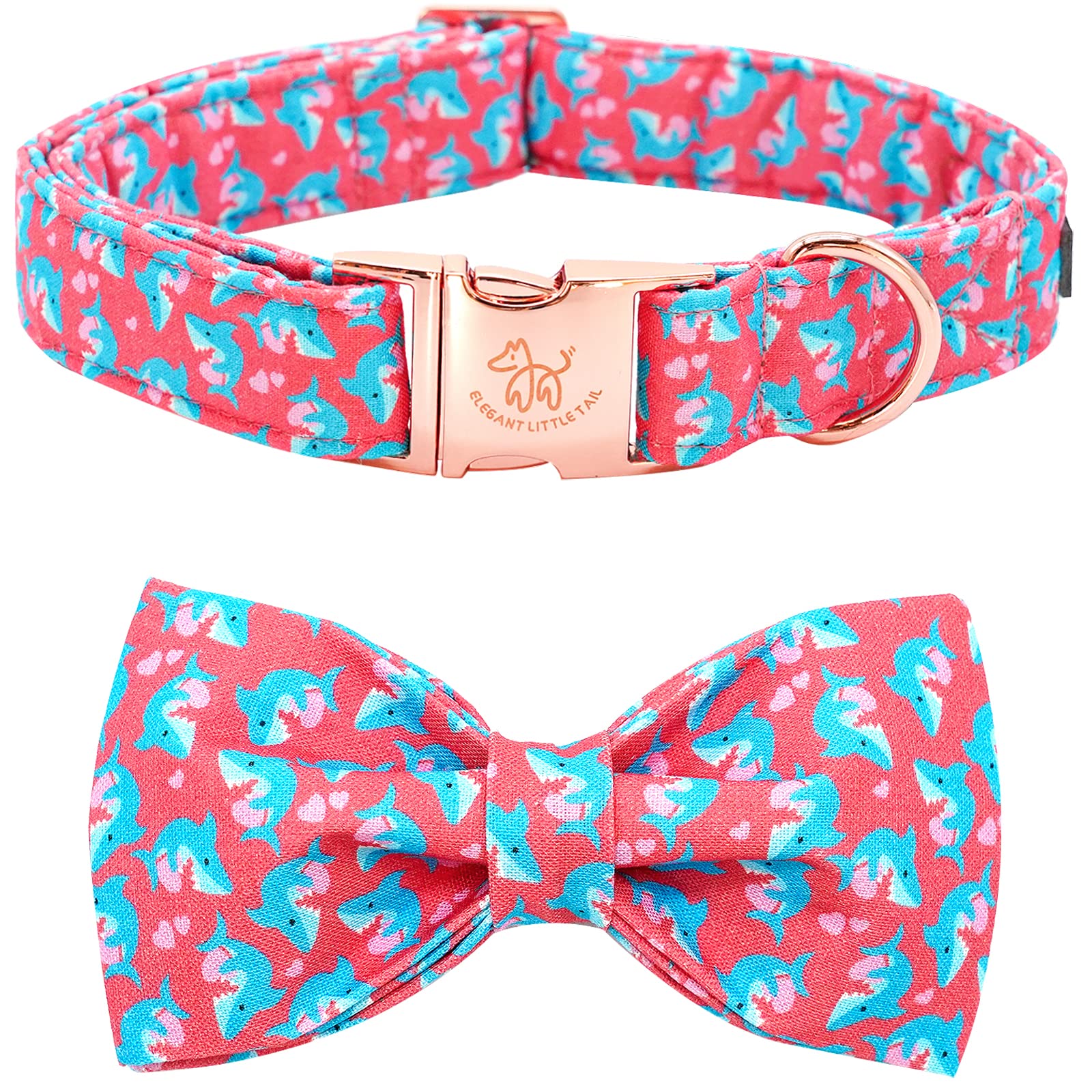 Elegant Little Tail Mother'S Day Heart Dog Collar With Bow, Cute Pink Small Dog Collar, Adjustable, Durable Cotton Construction,