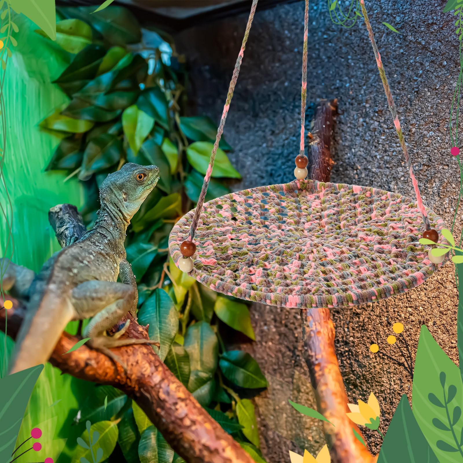 Wesiti 2 Pcs Bearded Dragon Hammock Summer Reptile Hanging Bed Swing Toys Cotton Lizard Reptile Hammock Bearded Dragon Tank Acce