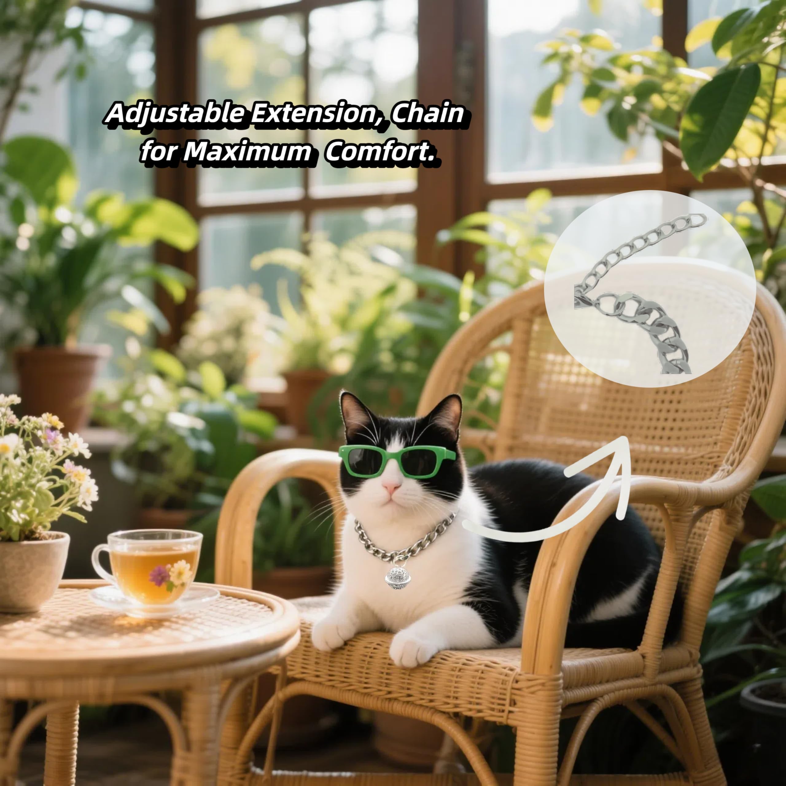 Cwyza Silvercat Chain Collar With Bell - Lightweight Metal Collar For Gifts, Adjustable Cuban Jewelry For Cats & Dogs (Silver, S