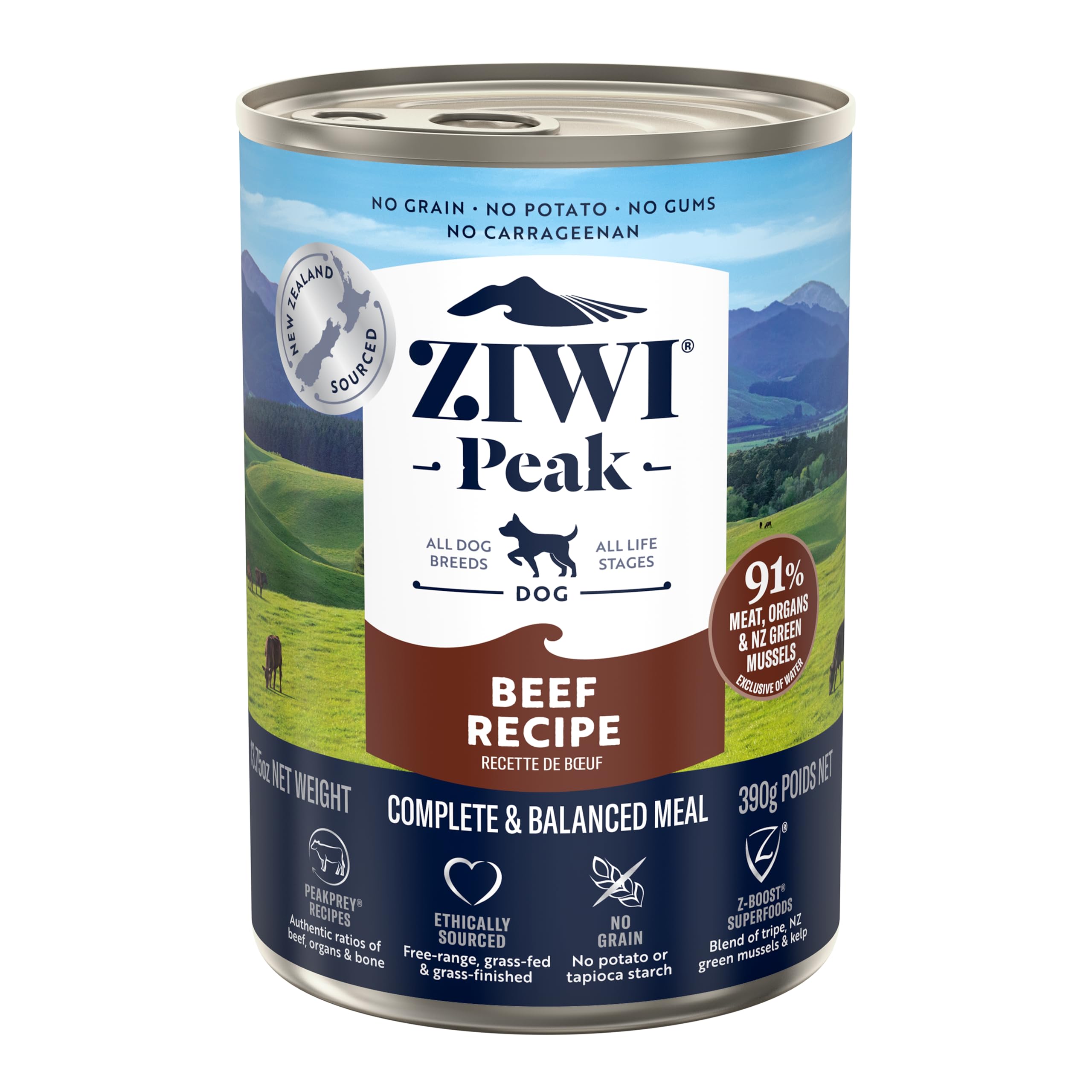 ZIWI Peak Canned Wet Dog Food - All Natural, High Protein, Grain Free, Limited Ingredient, with Superfoods (Beef, Case of 12, 13