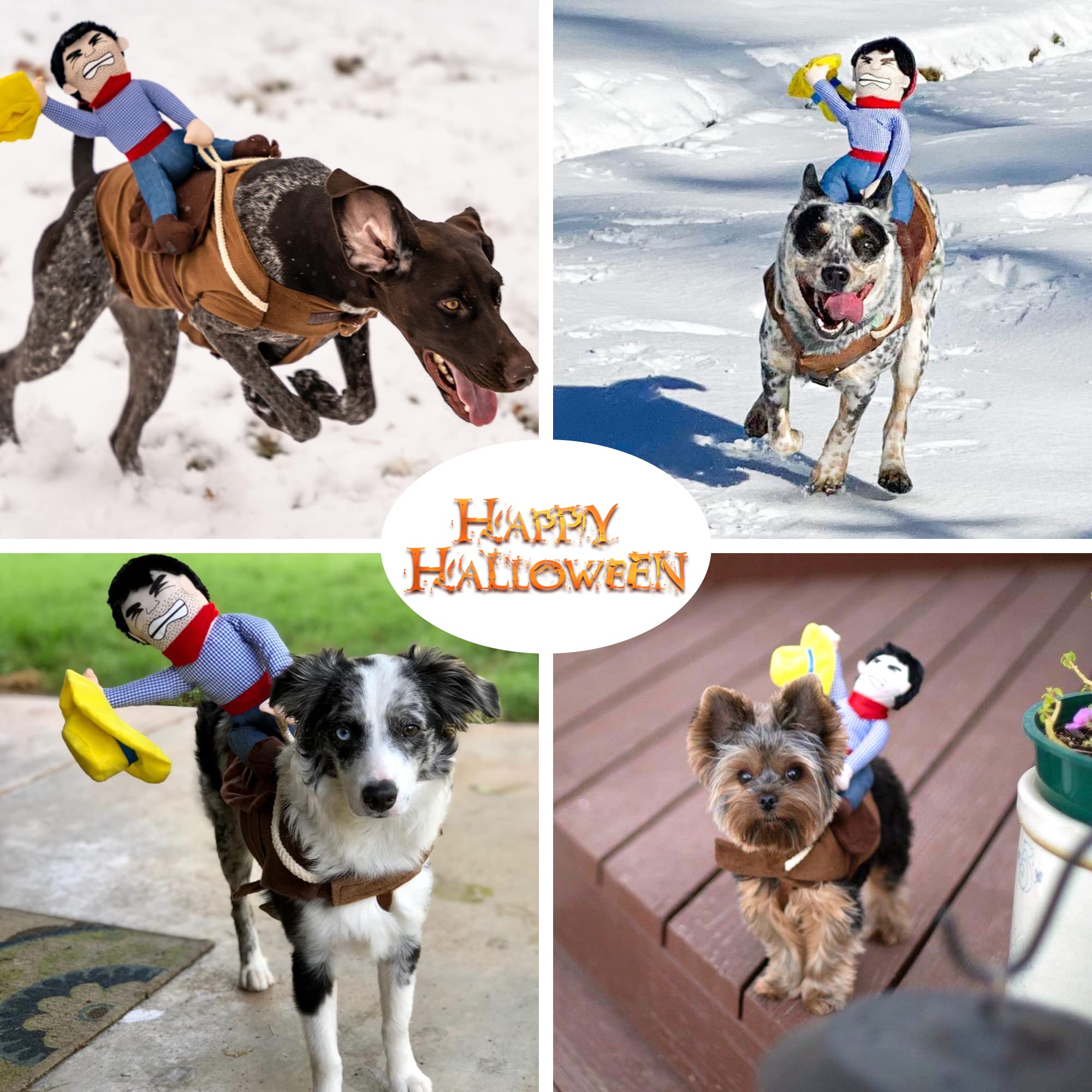 DELIFUR Dog Halloween Costume Funny Dog Cowboy Riding Costume Pet Costume Cat Suit Cowboy Rider Style for Small Medium Large Dog