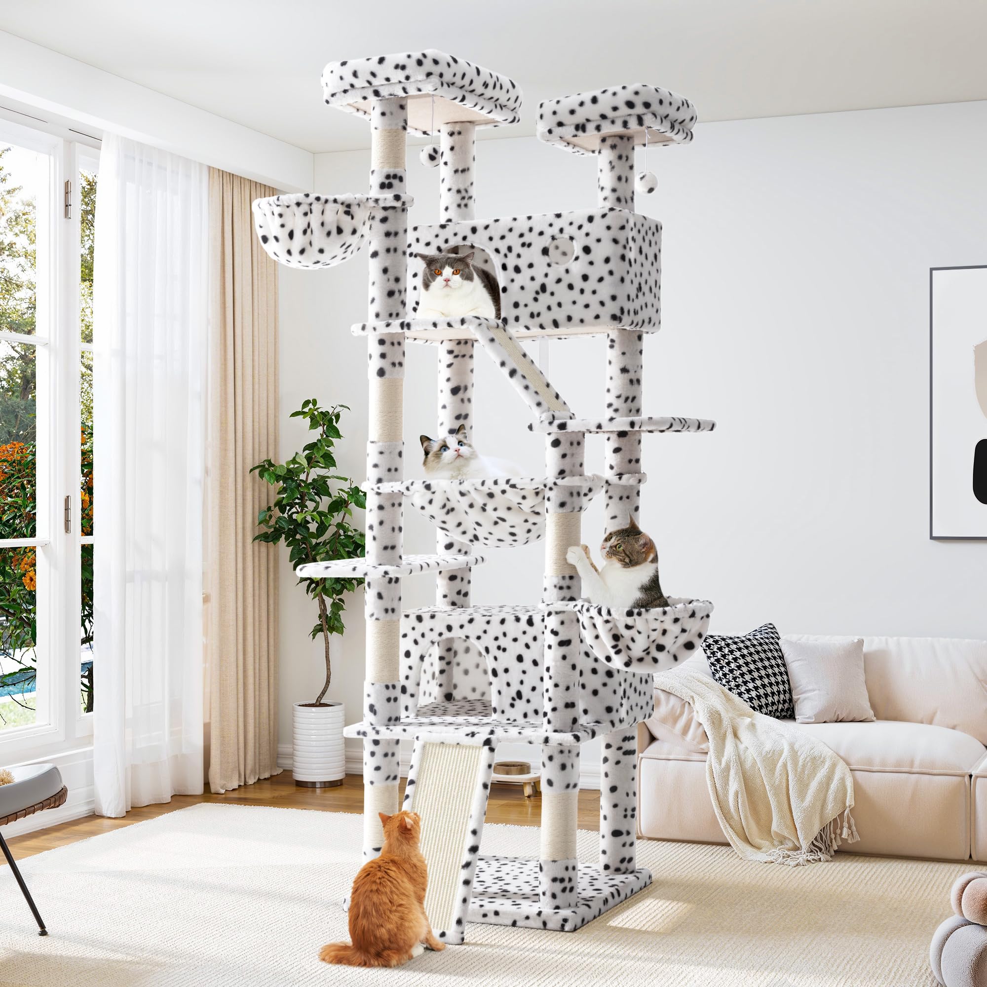 Allewie 81 Inches Tall Cat Tree/Multi-Level Large Climbing Tree House And Towers For Big Feline/Condo And Hammock/Scratching Pos