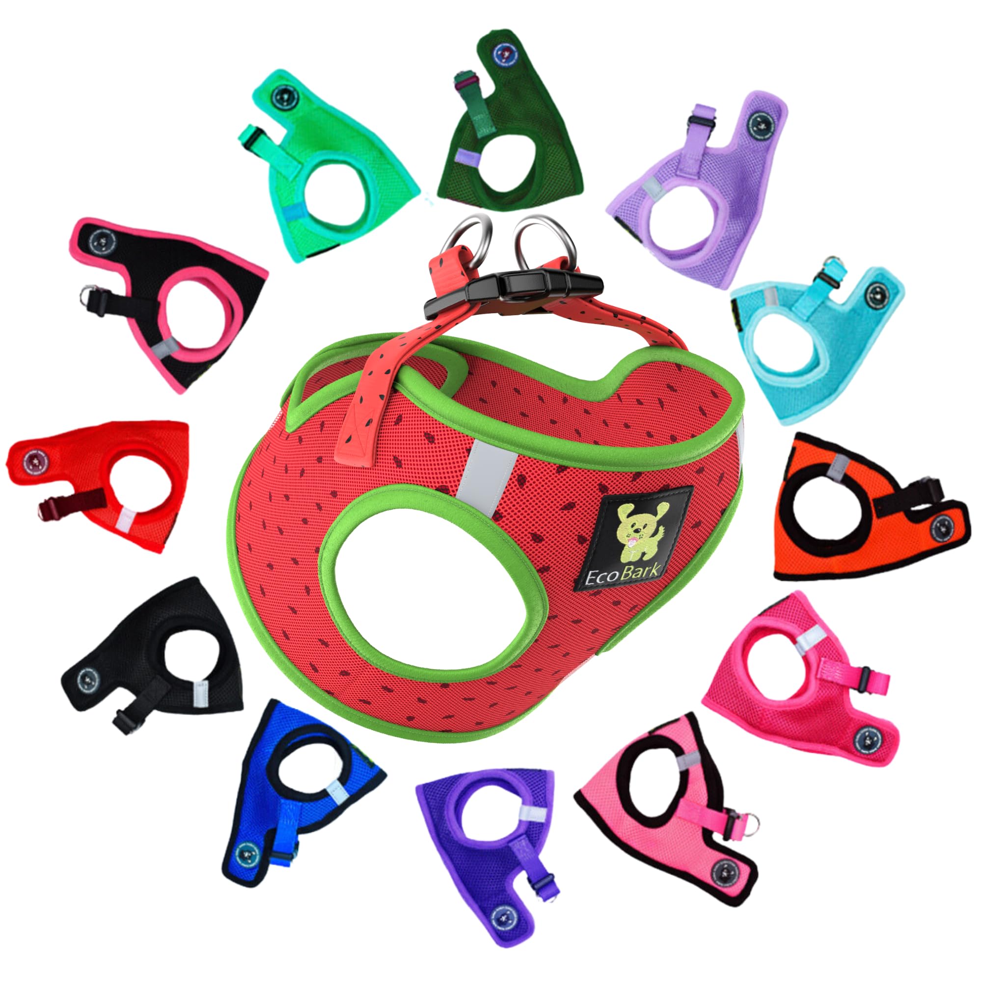 Ecobark Step In Dog Harness - Eco-Friendly Small & Mediuim Breed Dog Harnesses For Xs And Small Dogs - Reflective And Adjustable Mini Body Halter Vest - Soft Mesh Toy Breed Harness (Watermelon, Large)