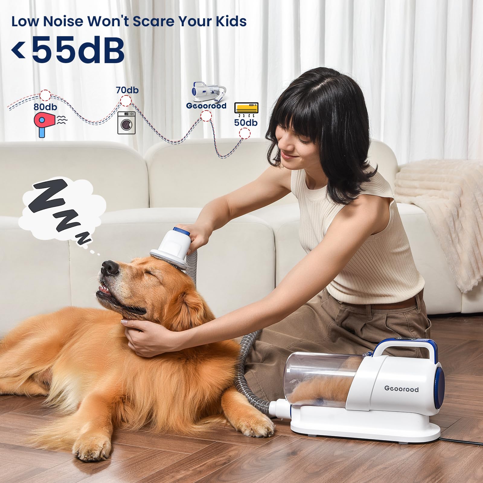 Geoorood Dog Grooming Vacuum Kit, 5 In 1 Pet Hair Grooming Tools 13000Pa 2.2L Dust Cup With Clippers For Dogs Cats Shedding Brus