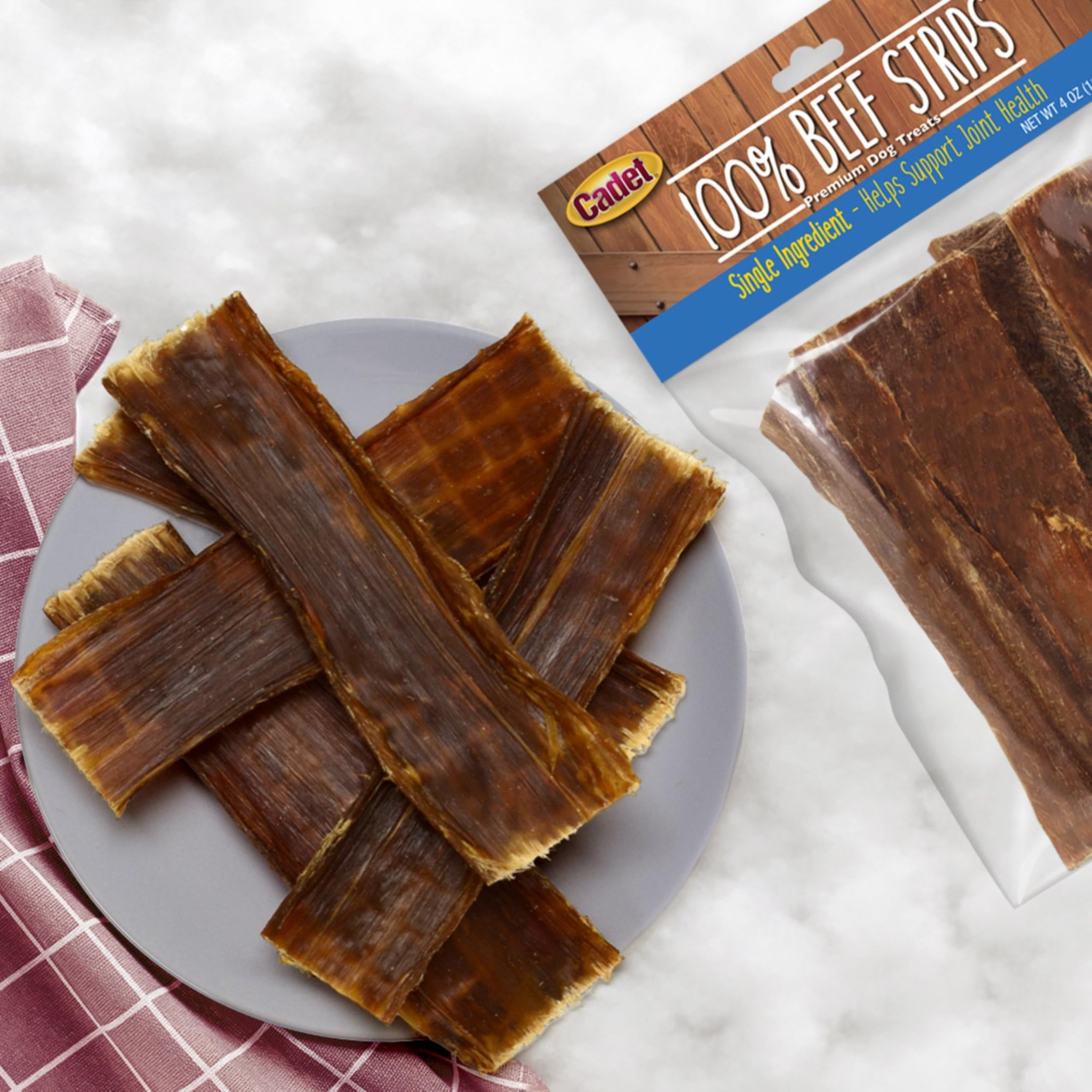 Cadet 100% Beef Strips Dog Treats - Long-Lasting, Healthy & Natural Beef Esophagus Treats for Small & Large Dogs - Low Calorie &