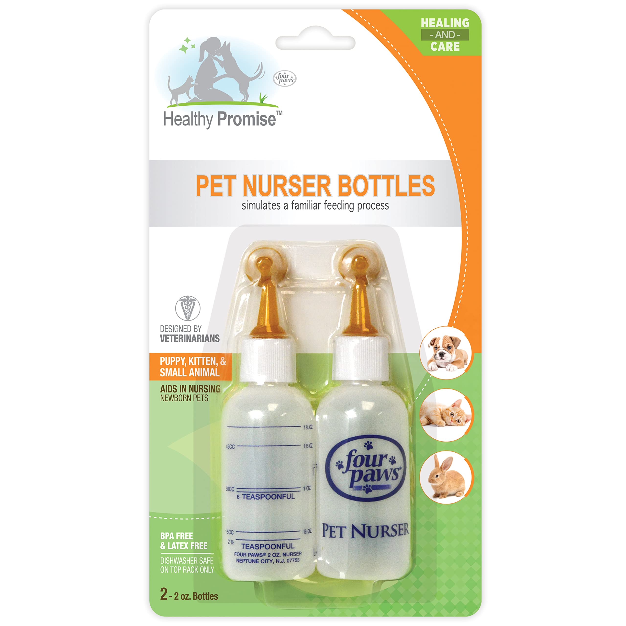 Four Paws Pet Nursing Feeding Bottle For Kittens & Puppies, 2 Oz.
