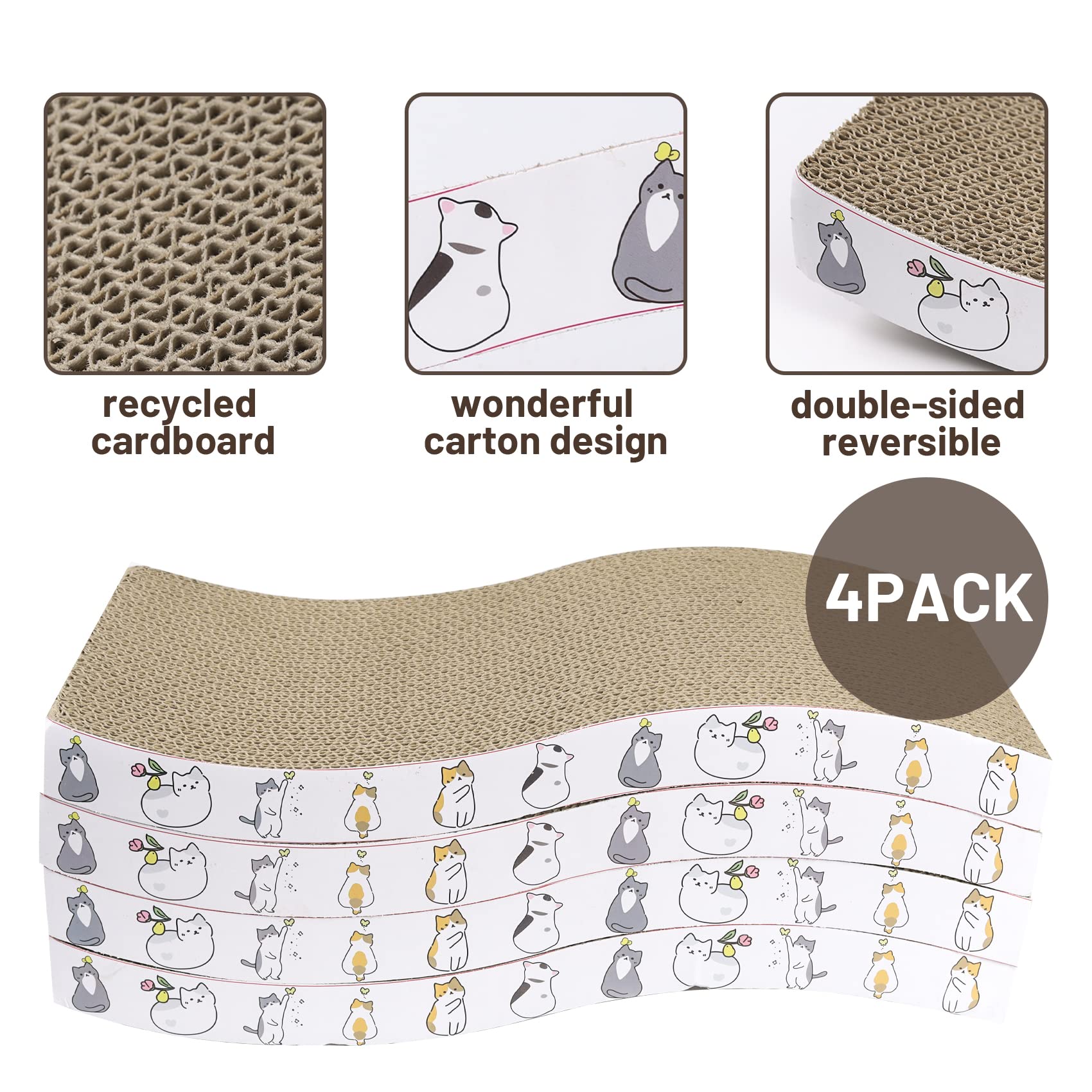 Patiencet Cat Scratcher Cardboard 4 Pack Cat Scratch Pad Reversible Scratcher Texture Curve Design Durable Cat Scratchers For Indoor Cats Lounger Sofa