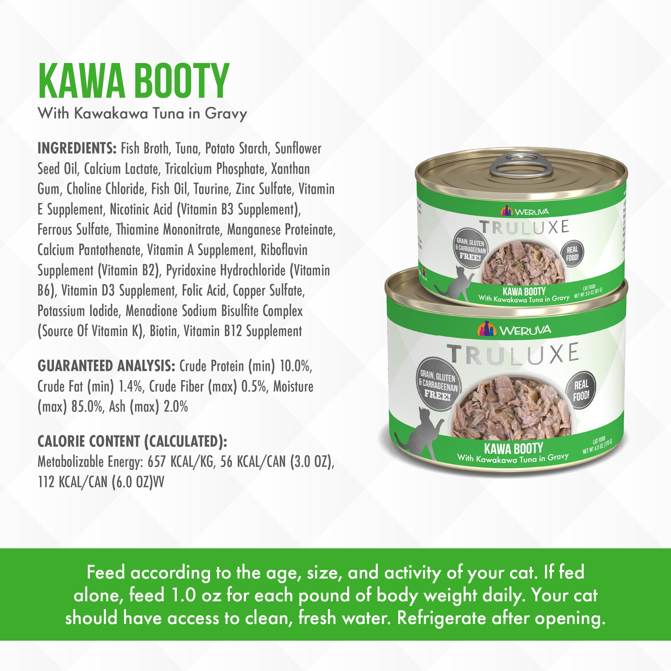 Weruva Truluxe Cat Food - Kawa Booty with Kawakawa Tuna in Gravy, 3oz Can (Pack of 24), Green