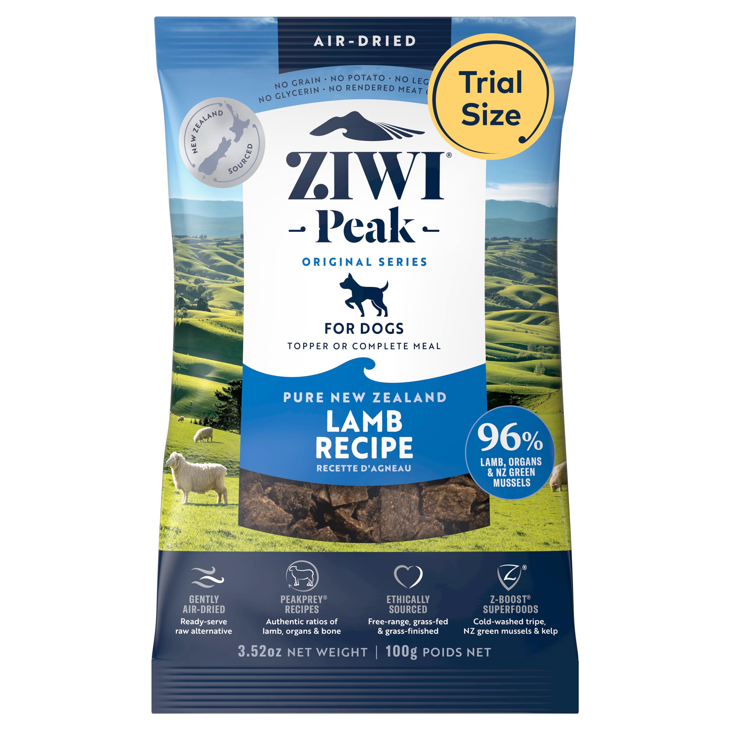 ZIWI Peak Air-Dried Dog Food - Lamb - All Natural, High Protein, Grain Free, Limited Ingredient w/Superfoods (3.5oz)