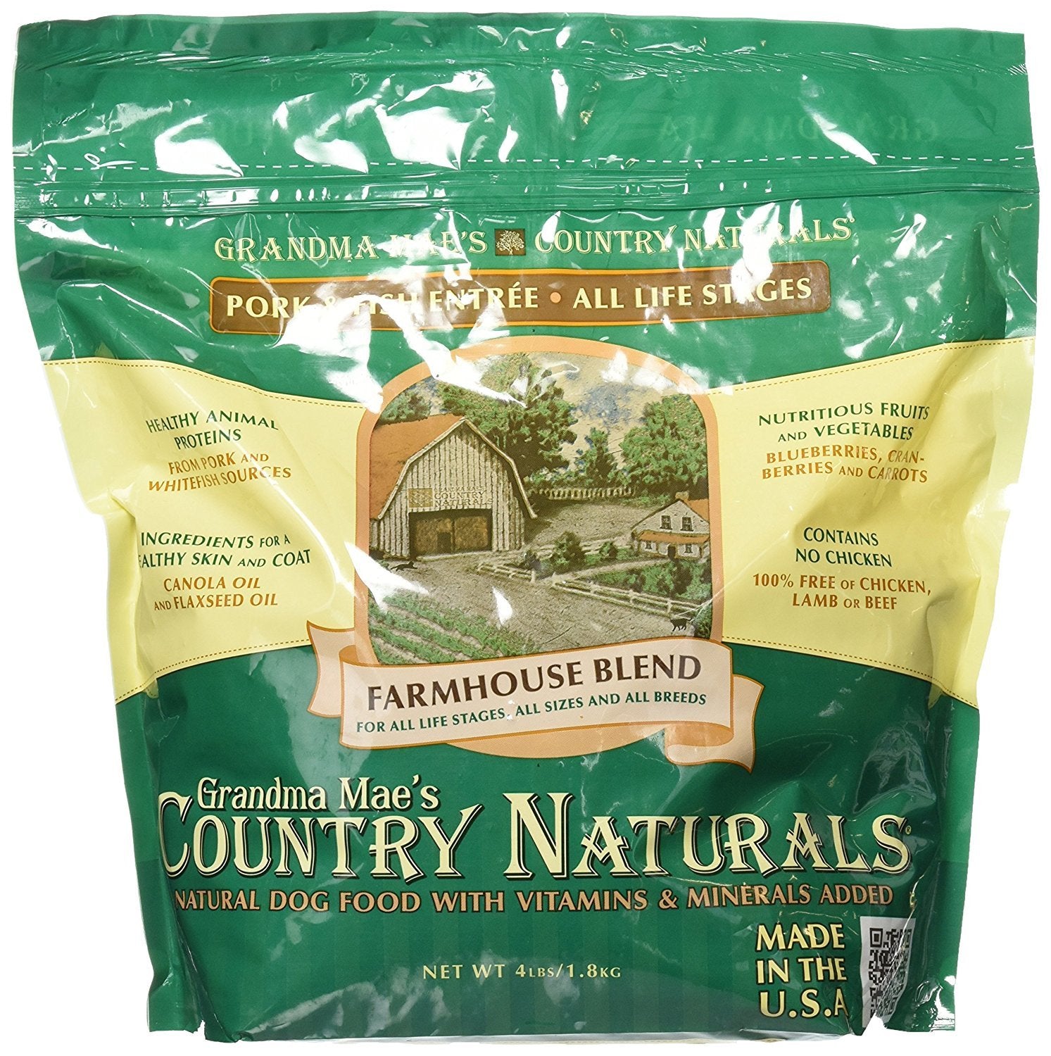 Grandma Maes Country Naturals Dry Dog Food, Farmhouse Blend Formula, Pork, Fish & Brown Rice, Slow Cooked & Nutrient Dense, Made