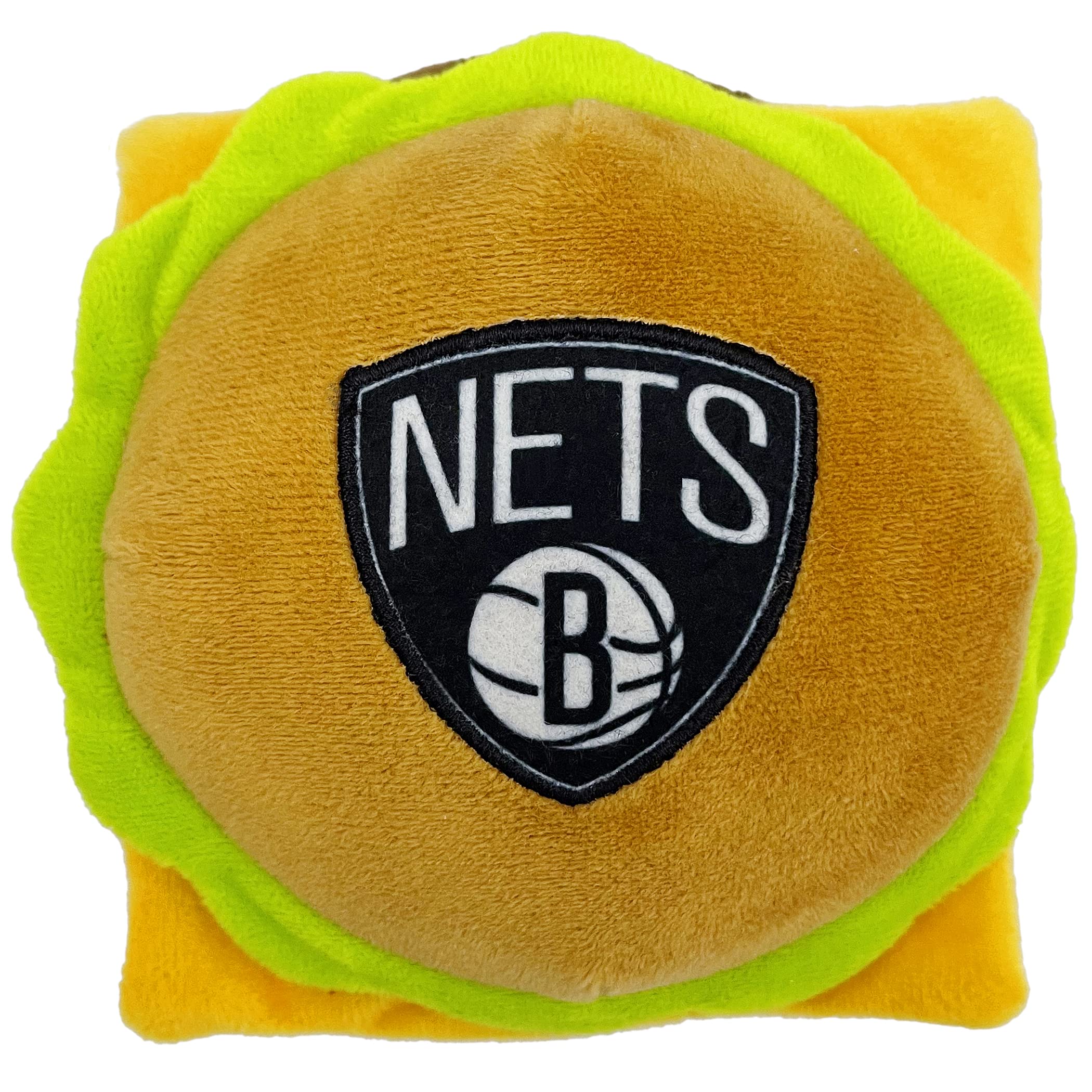Pets First Nba Brooklyn Nets Cheese Burger Plush Dog & Cat Squeak Toy - Cutest Stadium Hamberger Snack Plush Toy For Dogs & Cats