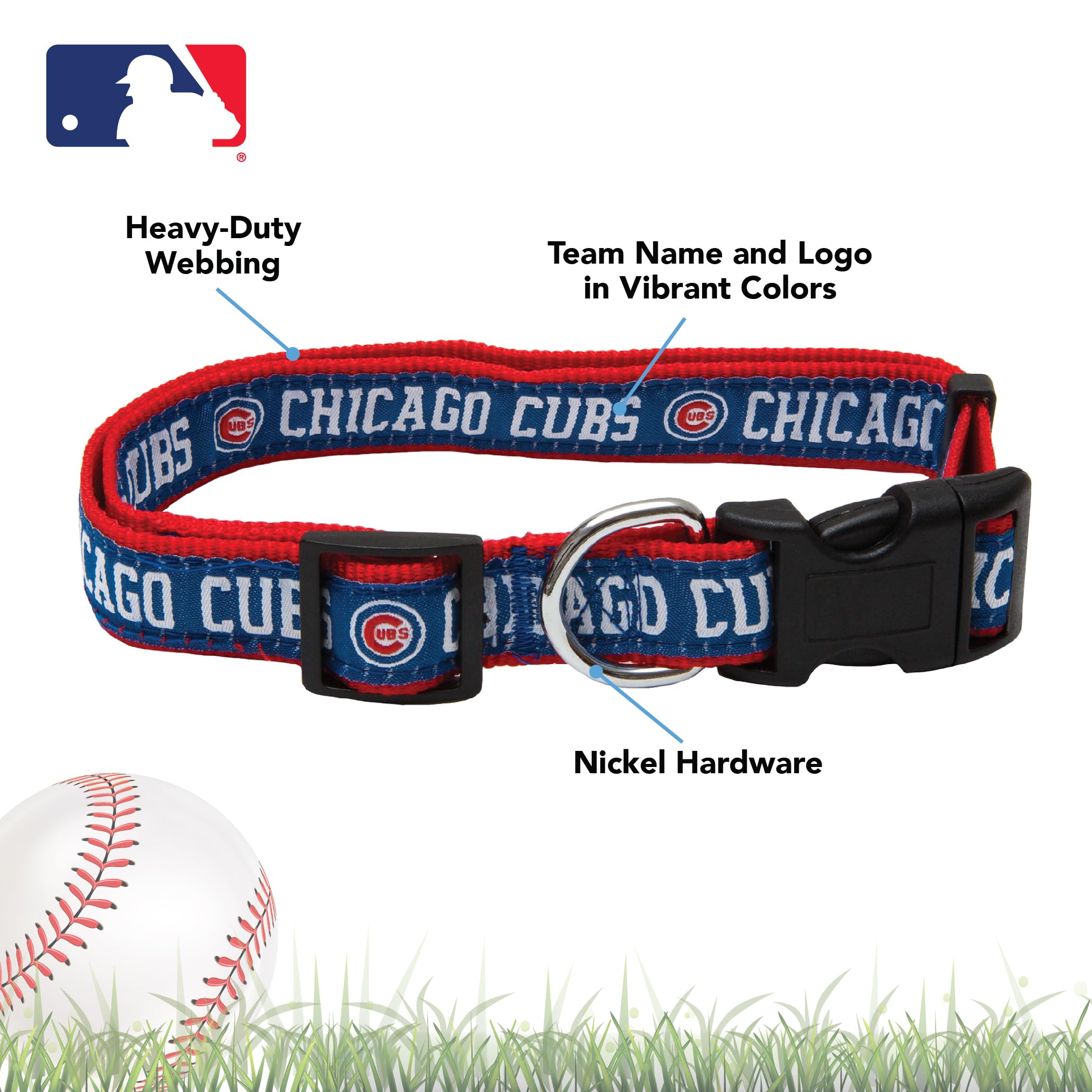 Mlb Chicago Cubs Licensed Pet Collar- Heavy-Duty, Strong, And Durable Dog Collar. Available In 29 Baseball Teams And 4 Sizes