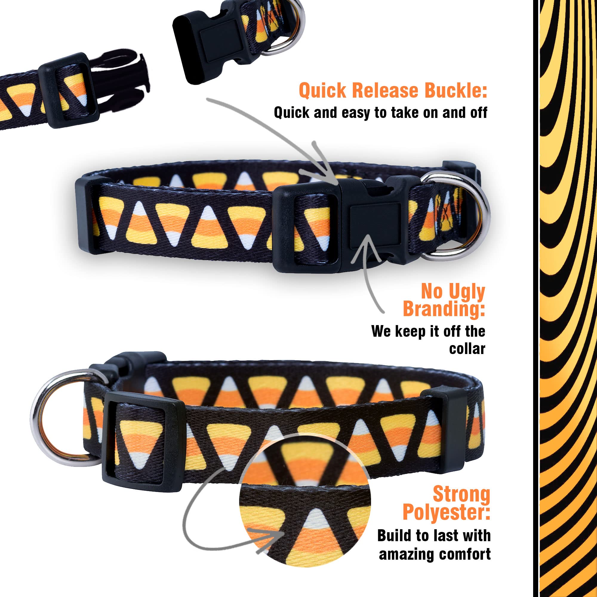 Native Pup Halloween Dog Collar (Large, Candy Corn)