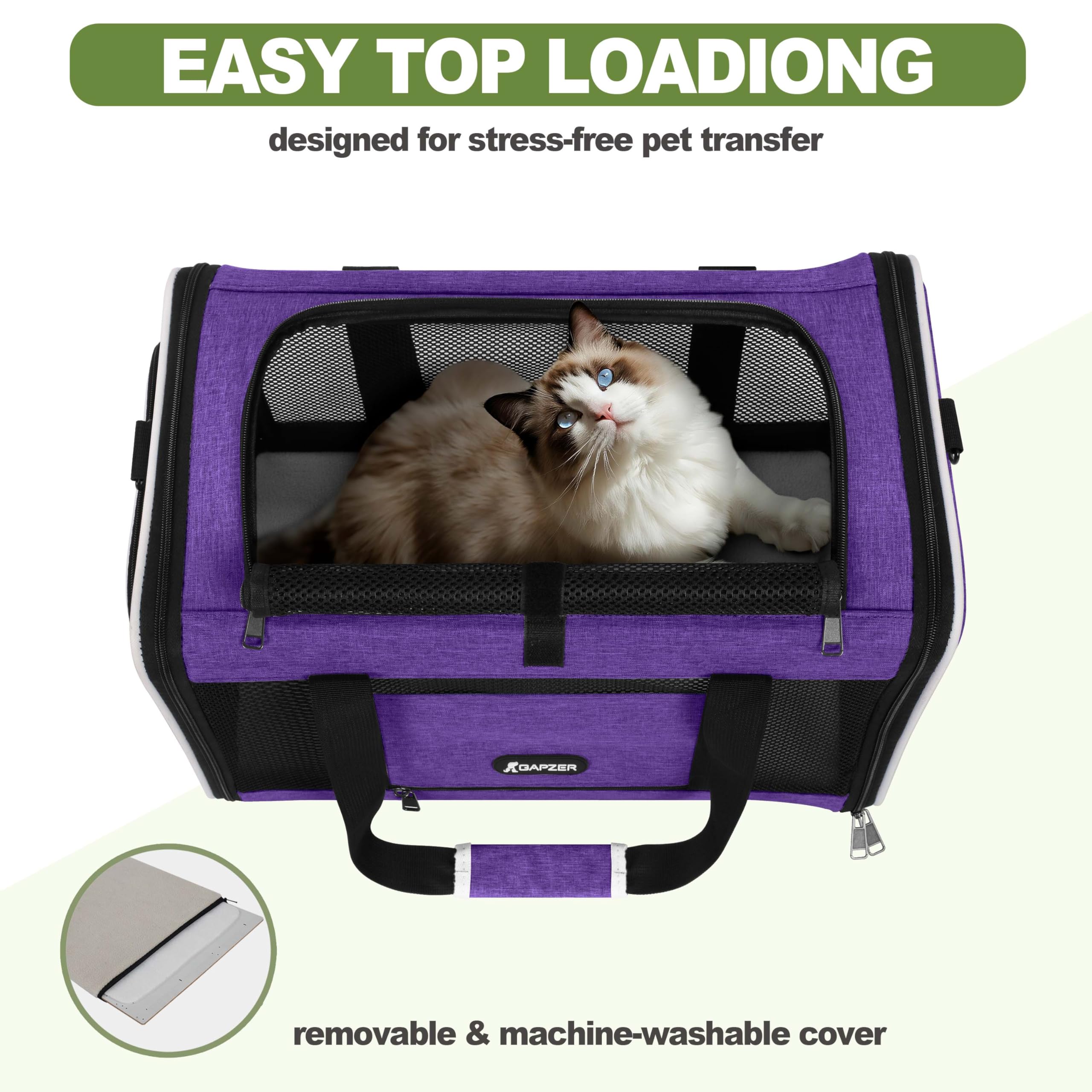 GAPZER Per Carrier for Cat 18x11x11 Inch FAA Complaint, Kitten Taxi Top Load Soft Cloth Bag, Small Animal Portable in Cabin Crat