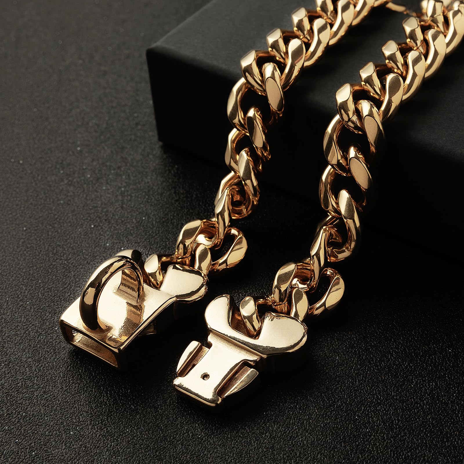 18K Cuban Link Dog Collar, 15Mm Gold Dog Chain Collar, Heavy Duty Walking Metal Pet Cuban Collar Jewelry For Small Dogs, 18 Inch