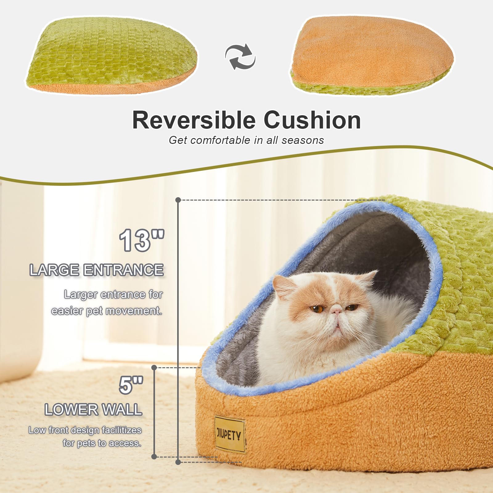 Jiupety Cute Cat Beds For Indoor Cats, Cave Bed For Kittens, Hideaway Cat House & Tent With Anti-Slip Bottom, Washable Removable