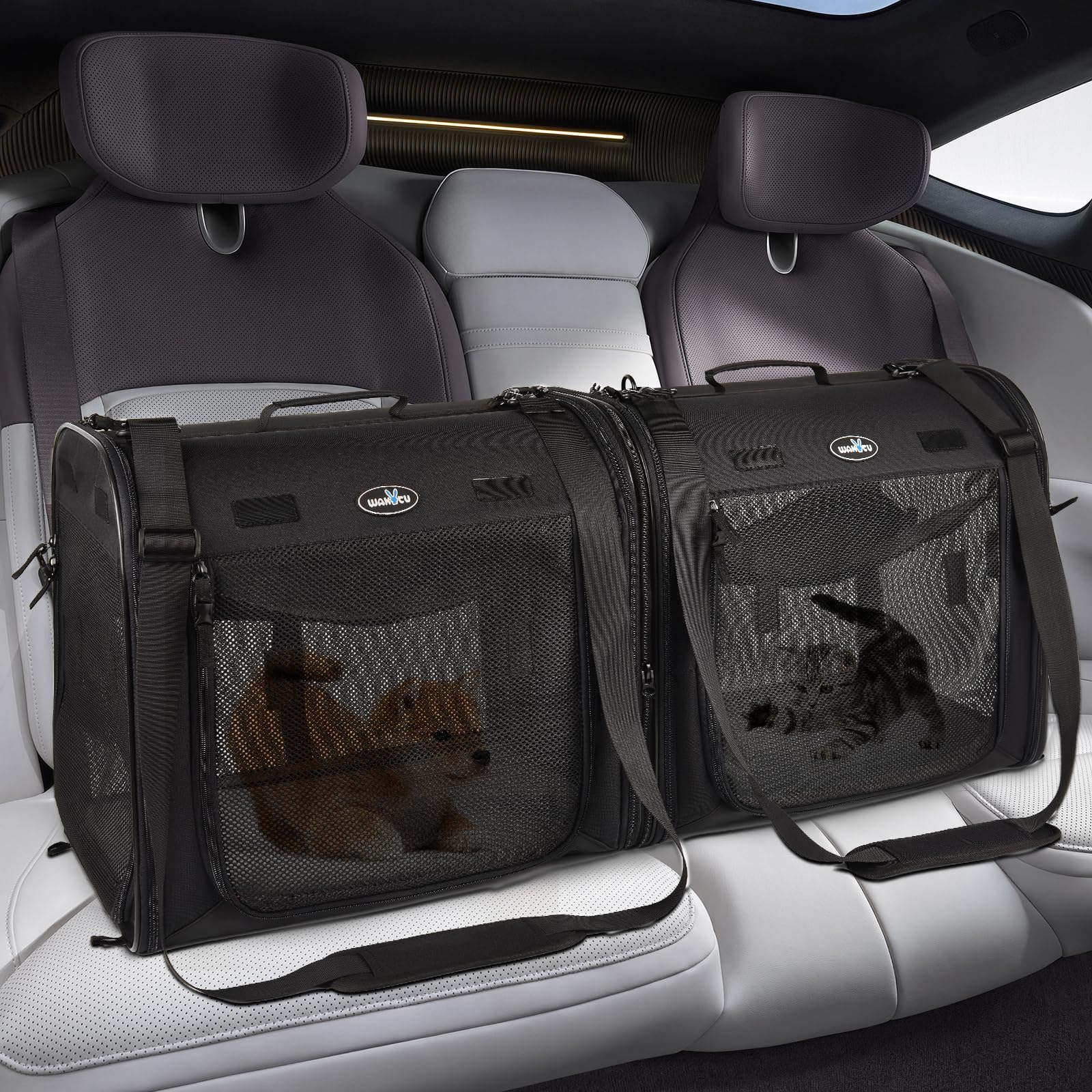 Wakytu Portable 2-In-1 Pet Carrier For Medium Dogs Large Cat Carrier For 2 Cats Travel Double Dog Crate Set With Portable Carry