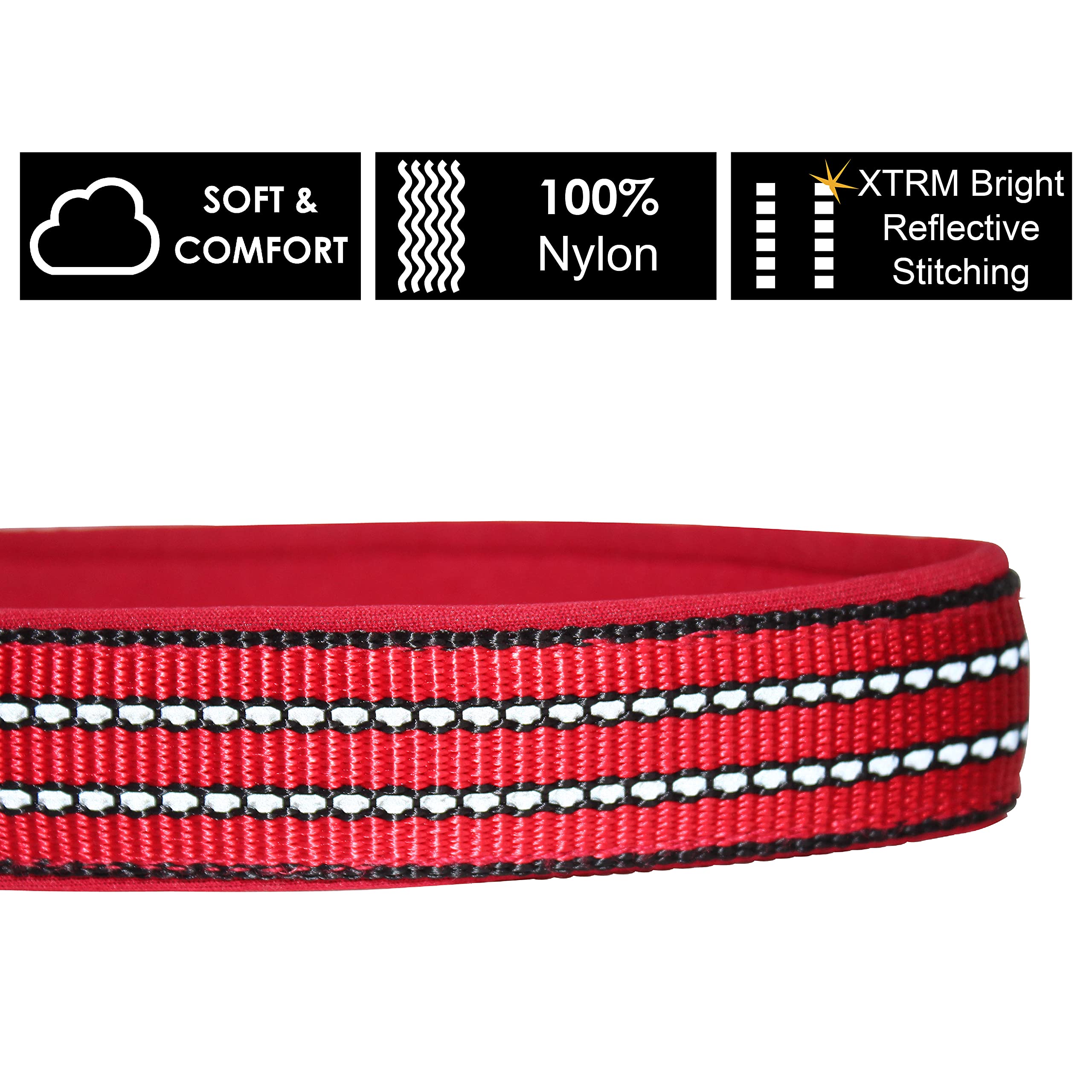 Kruz Pet Kzv006-08Xl Reflective Dog Collar For Small, Medium, Large Dogs, 100% Nylon Adjustable Pet Neck Collar, Heavy Duty O-Ri