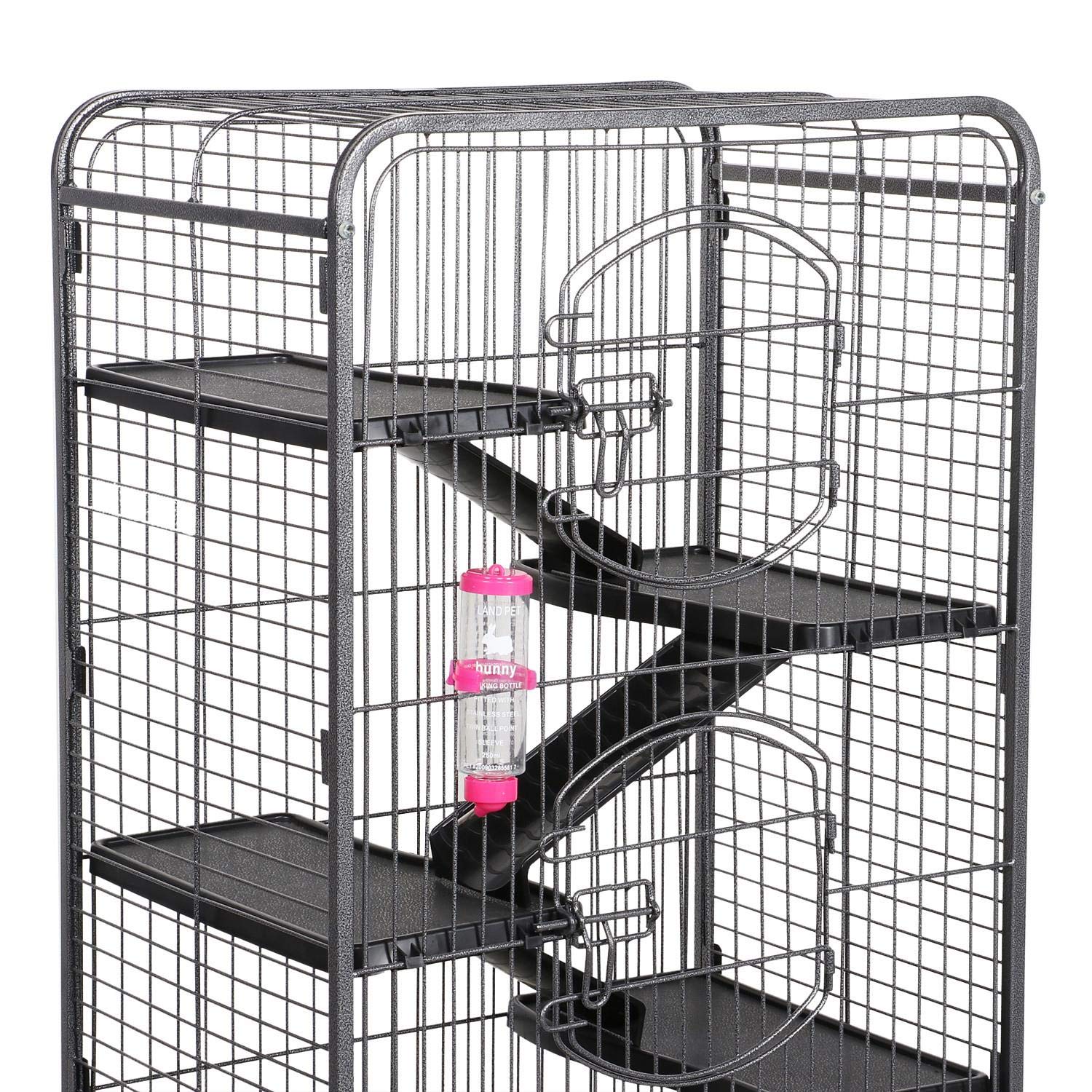 Topeakmart Large 6-Tier Ferret Cage Playpen, 52 Inch Metal Small Animals Hutch With 3 Doors/Bowl/Water Bottle/Tray, Rolling Pet Home For Lovely Chinchilla/Squirrel, Black, Easy Assembly