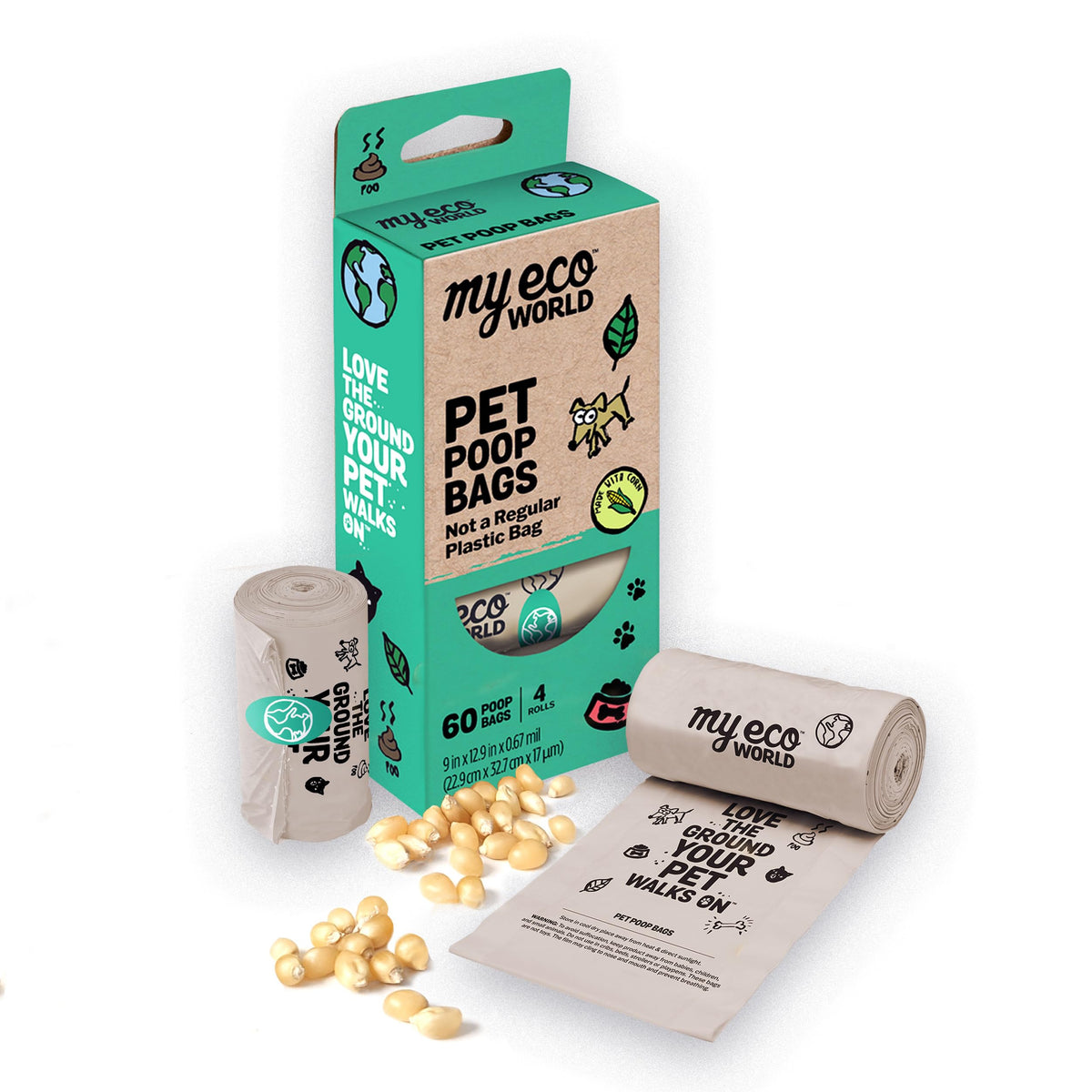 Myecoworld Compostable Pet Poop Bags - Made With Corn And Other Certified Compostable Materials - 720 Bags - 48 Roll - Extra Str