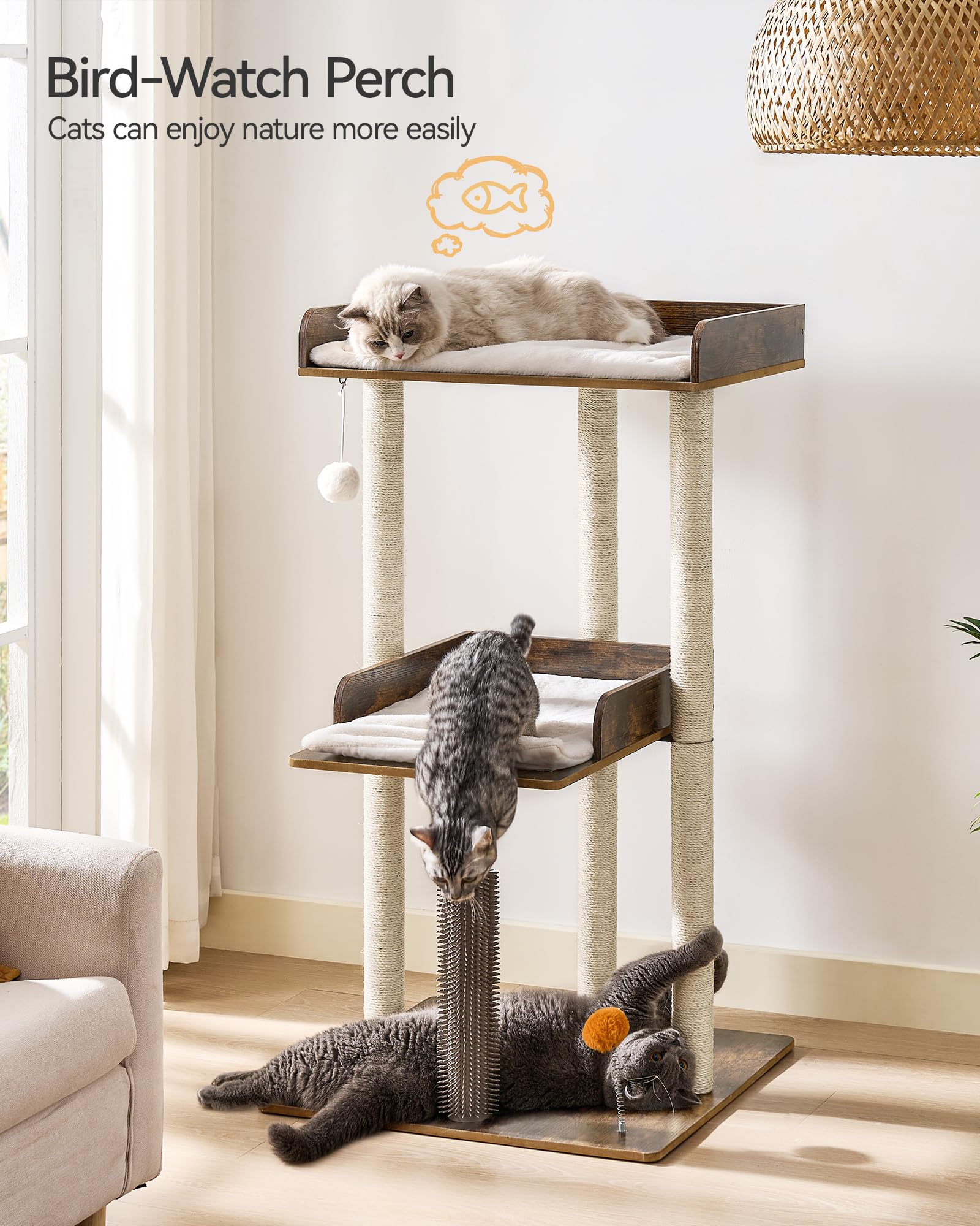 Fourfurpets 43.7'' Cat Tree, Modern Cat Tree Tower, Cat Tower For Indoor Cats Large Adult, Big Cat Tree With Scratching Post, Wo
