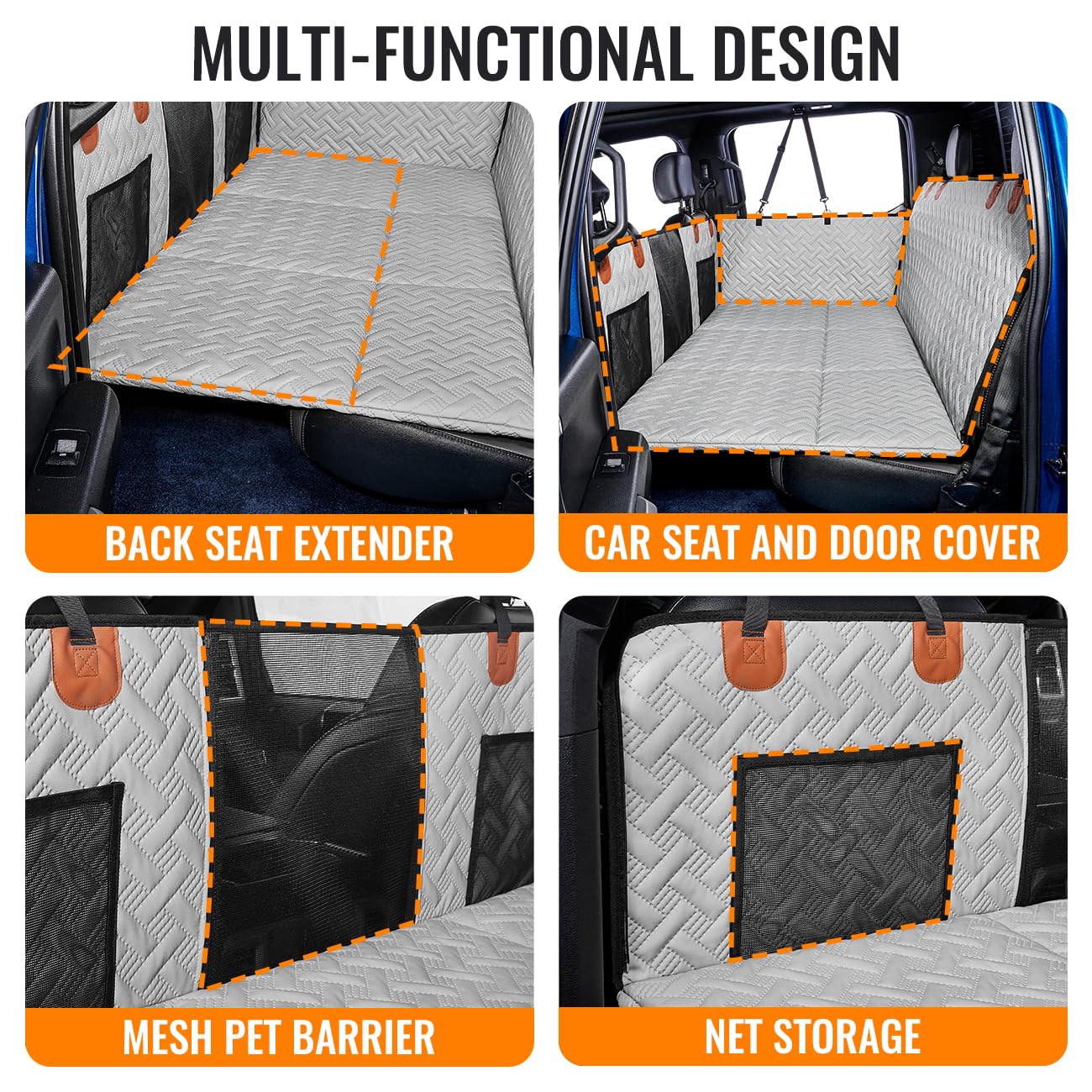 MAXFUT Dog Back Seat Extender for Truck,Dog Seat Cover Back Seat,Dogs Hammock,Hard Bottom Backseat Extender for Pet,Pet Seat Cov