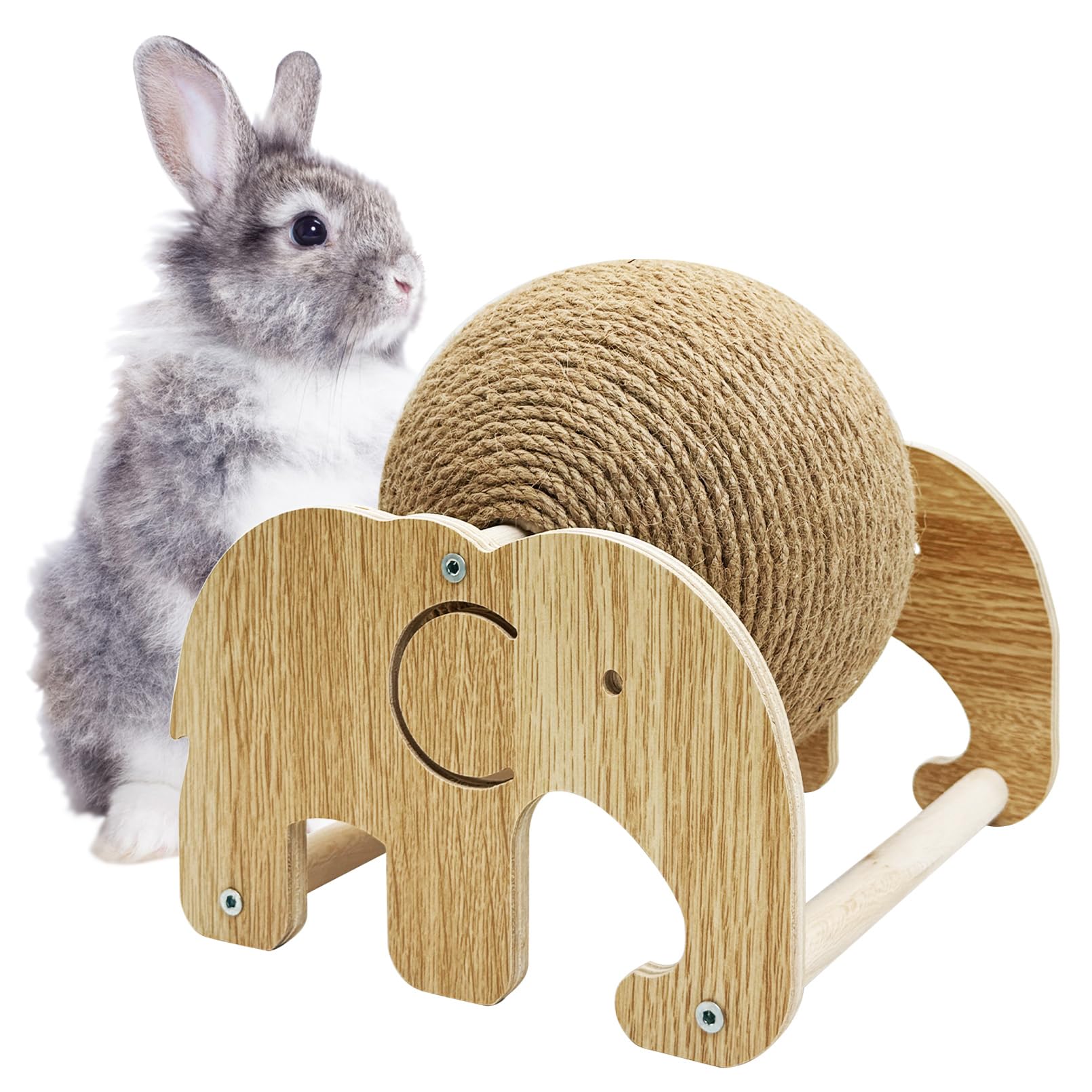 Fhiny Rabbit Scratch Toy, Natural Sisal Rabbit Scratching Ball Cute Sisal Rope Bunny Claw Scratcher Rotating Ball Interactive To