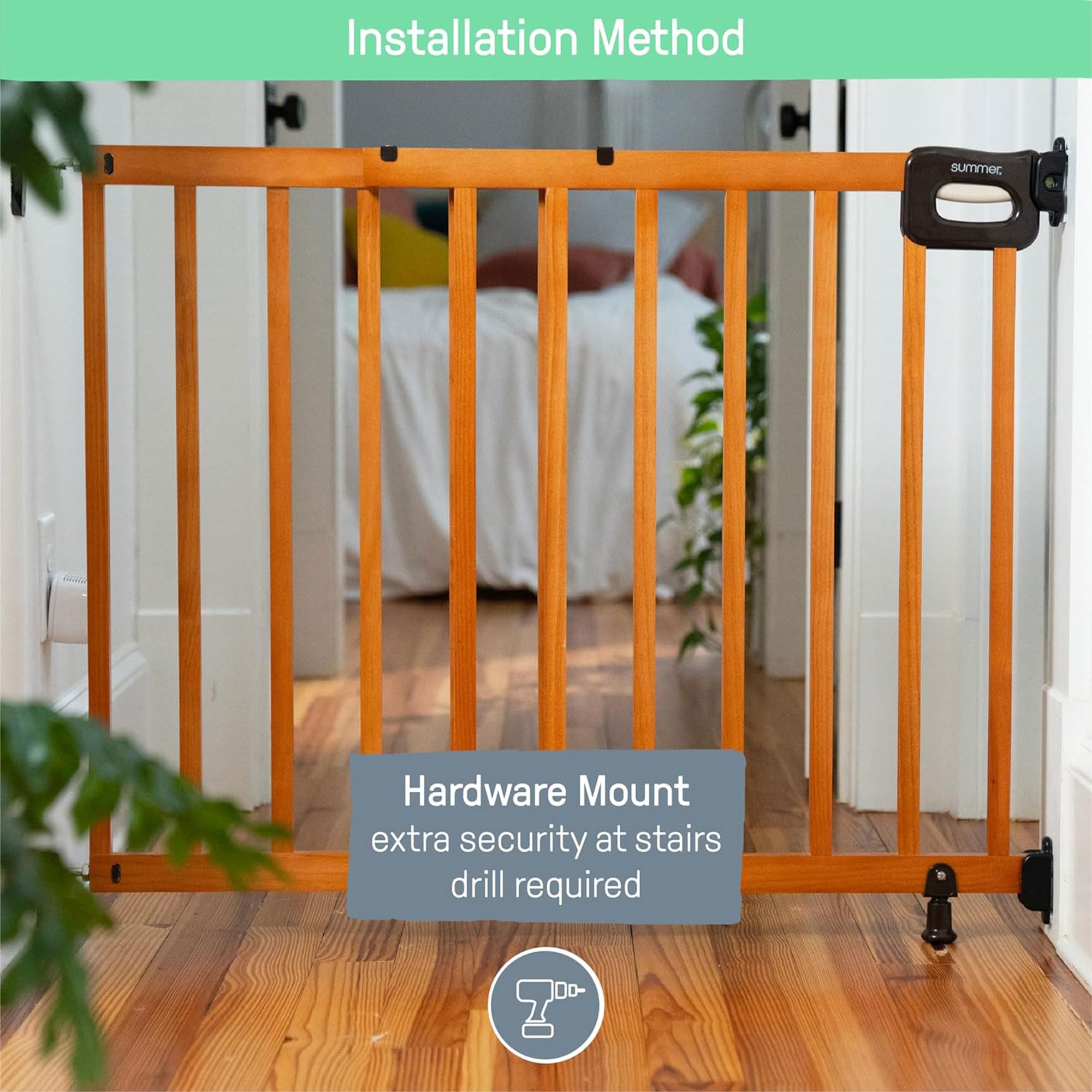 Summer Wood Banister & Stair Safety Pet And Baby Gate, 30'-48' Wide, 32' Tall, Install Banister To Banister Or Wall, Or Wall To Wall In Doorway Or Stairway, Banister And Hardware Mounts - Cherry