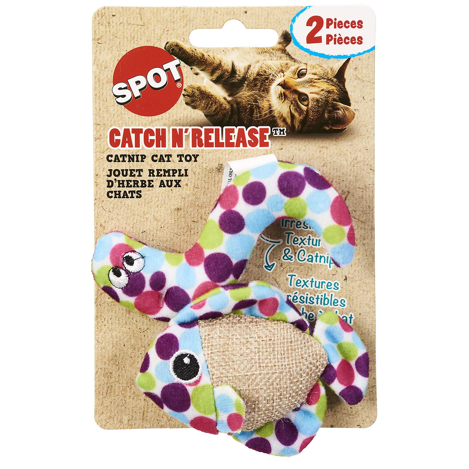 Spot Catch N' Release Cat Toy With Irresistible Texture And Catnip, Indoor Cat Essentials, For Cats And Kittens, 2 Assorted Figures