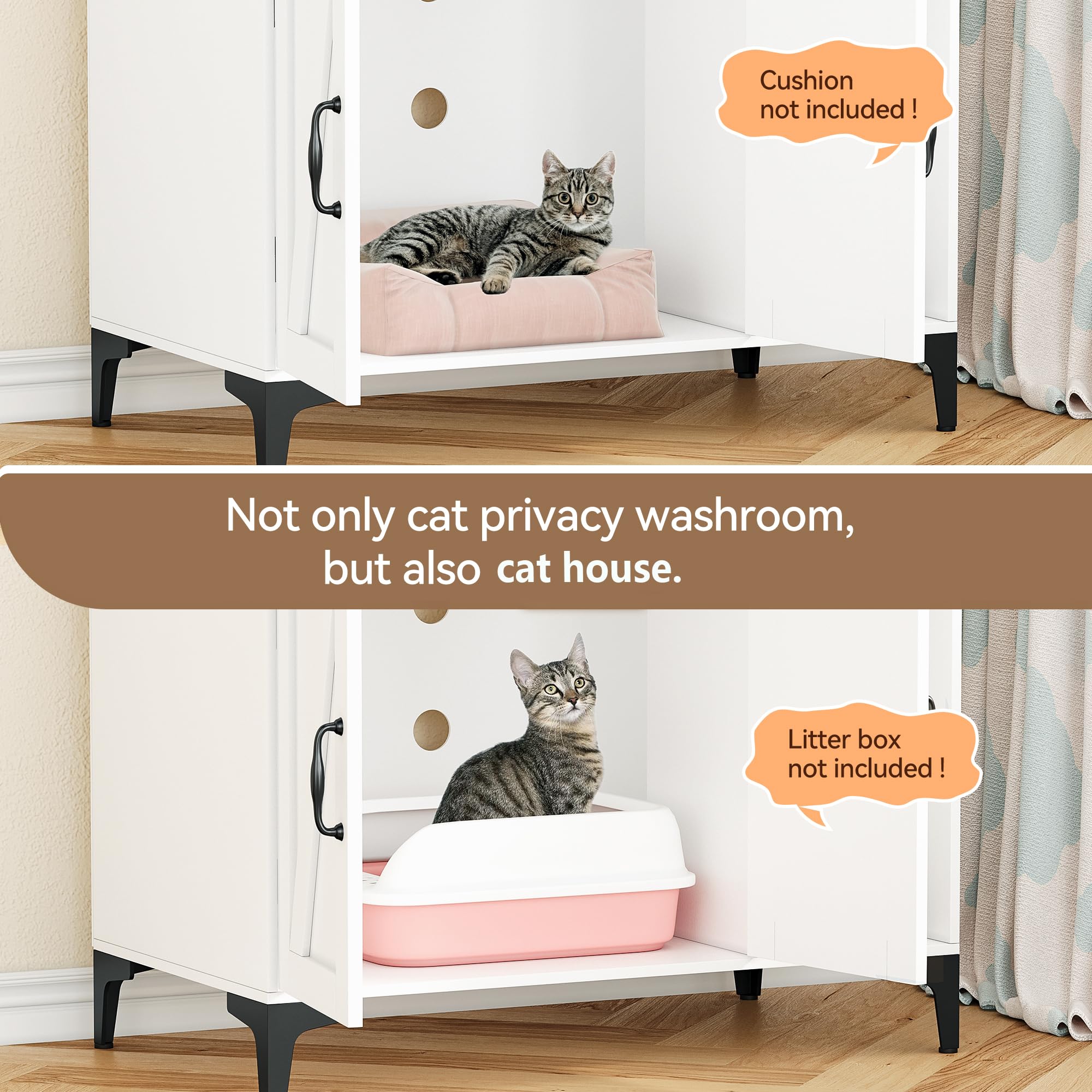 Gocaptain Cat Litter Box Furniture,Hidden Cat Box Enclosure With Shelf Storage,Cat Litter Box Enclosure, Wood Sturdy Cat Washroom Storage, Indoor Cat House Furniture, White
