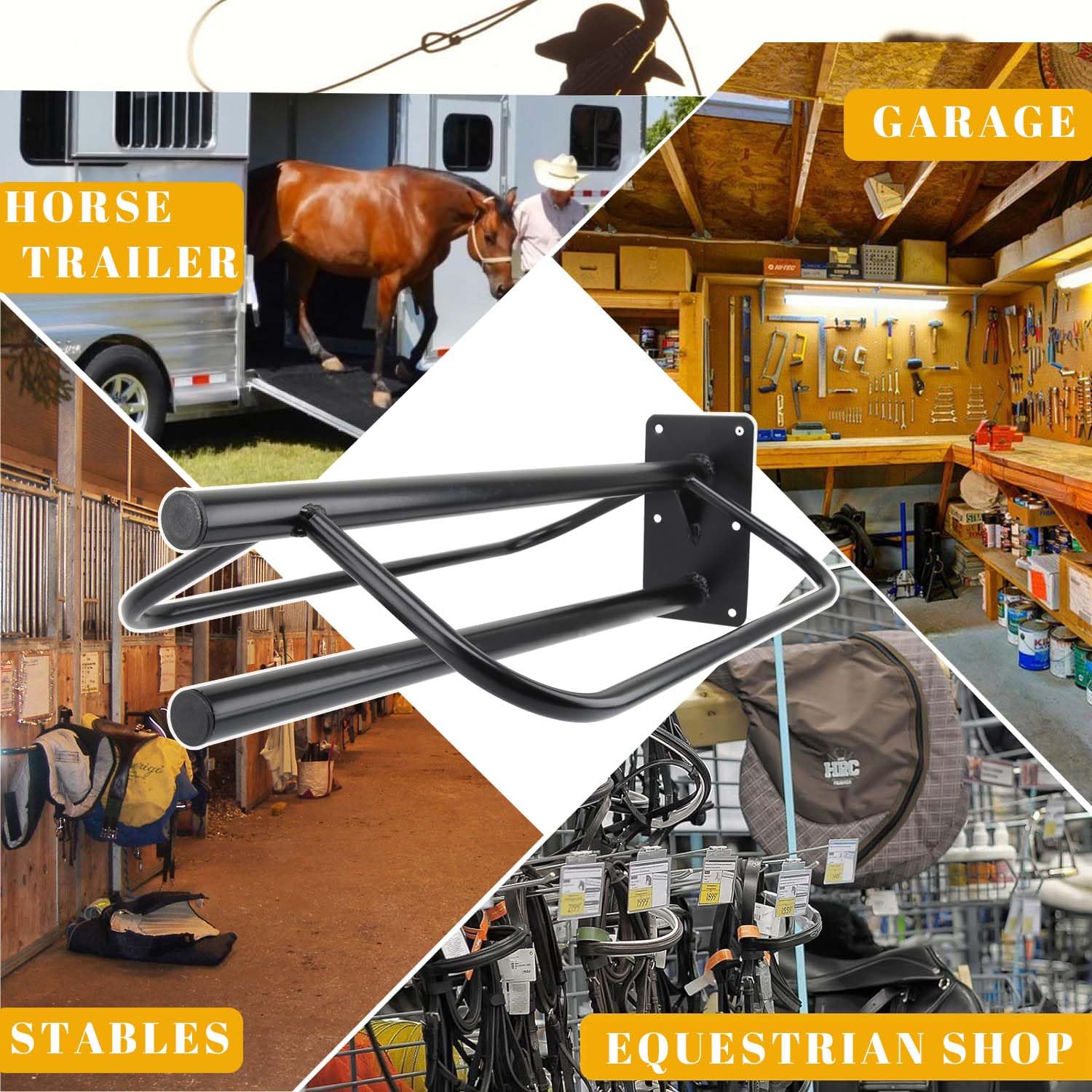 Hdyegy 4 Sets Wall Mounted Saddle Rack With Double Pad Bar - Heavy Duty Stand For English And Western Saddles - 23.8X12.6X7.5 In