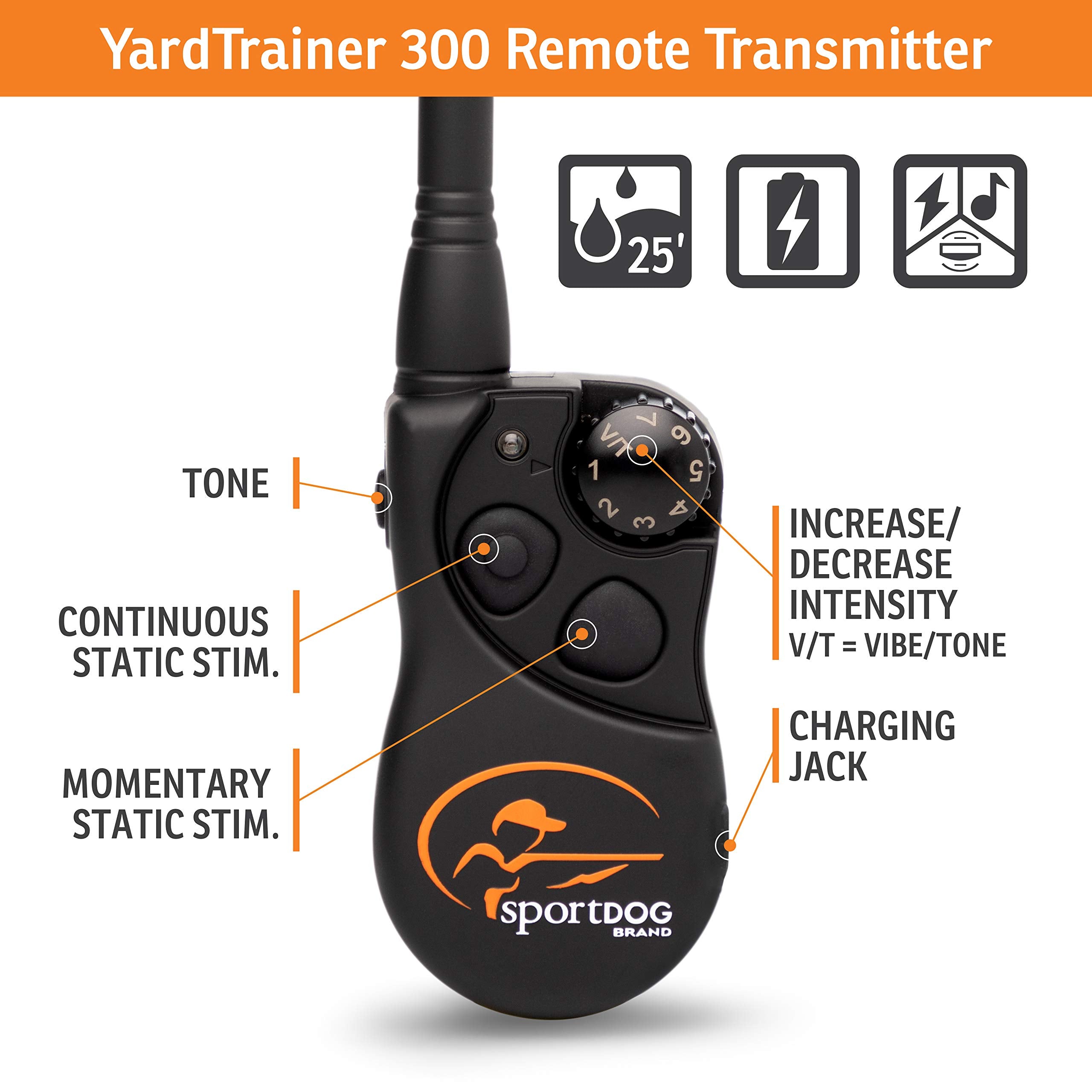Sportdog Brand Yardtrainer 300 Remote Trainer - Sportdog Static Collar With Remote, Waterproof, Submersible Up To 25 Ft, Equipped With Drytek Technology, Sportdog Trainer With Static, Vibrate And Tone