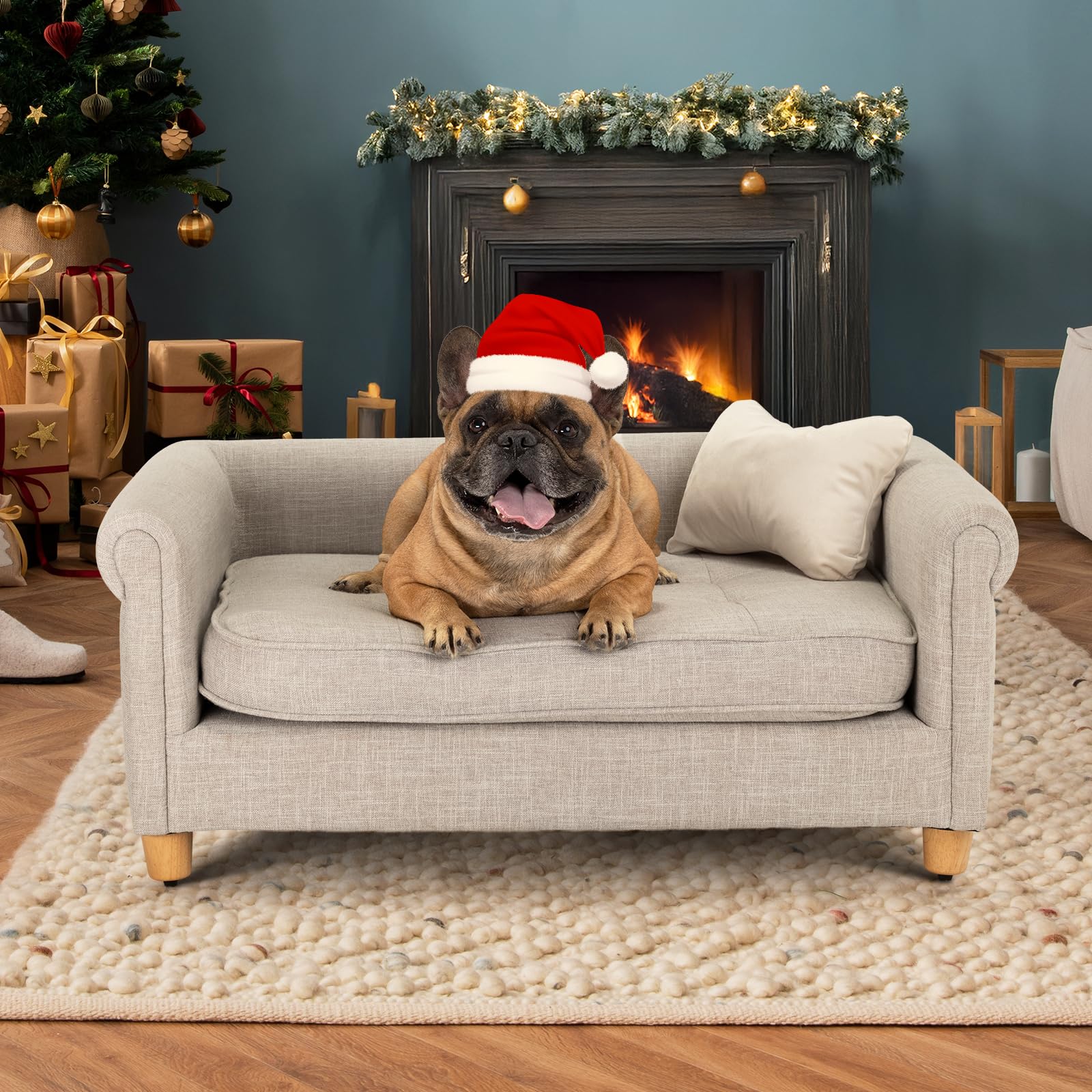 Dcee Dog Sofa Bed, 33 Inch Light Gray Couch For Medium Dogs Up To 70 Lbs, Offering Soft Velvety Comfort, Joint Support, And A Wa