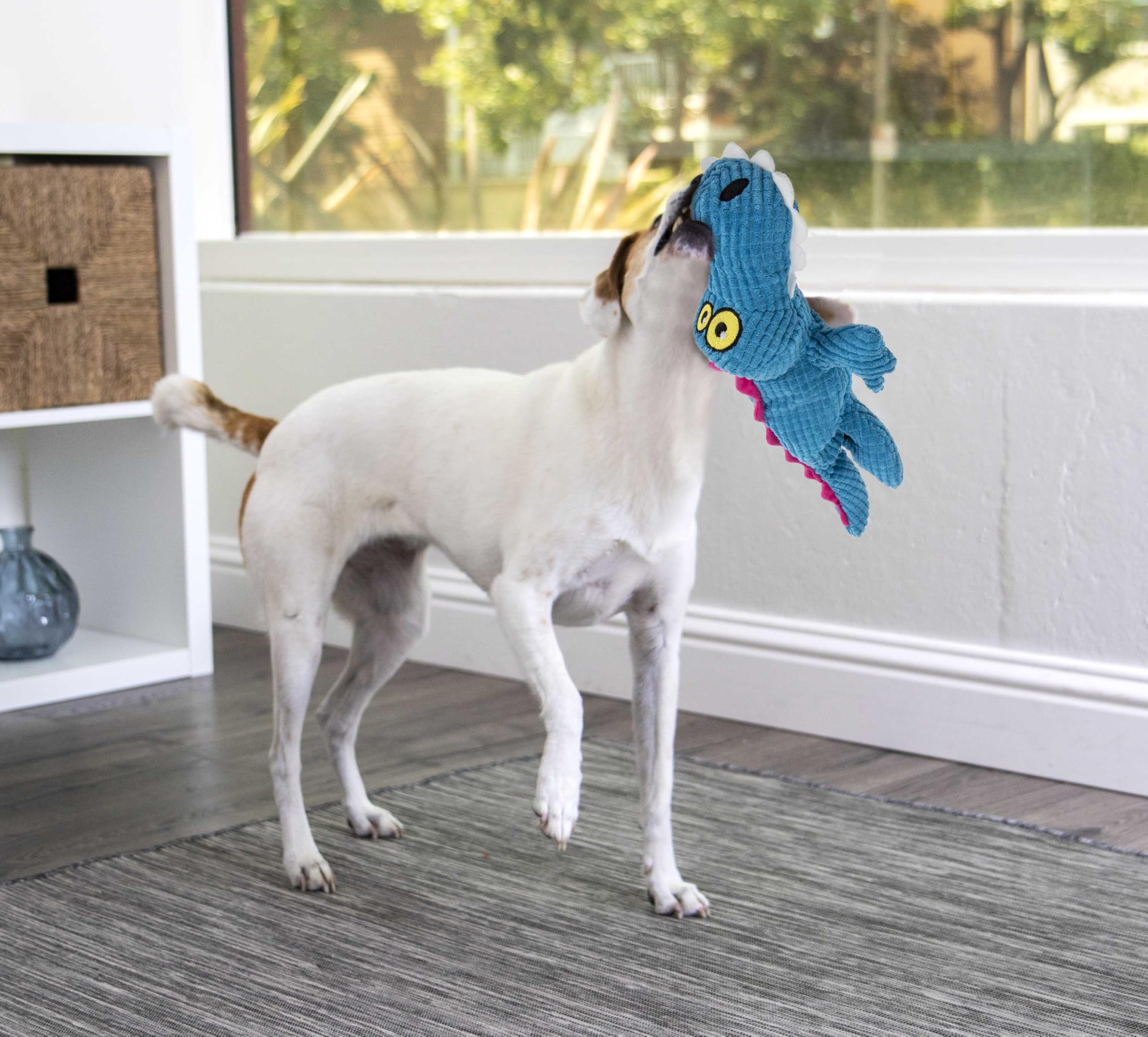 Trustypup Silent Squeak Gator Plush Chew Guard Dog Toy With Ultrasonic Squeaker, Blue, Large