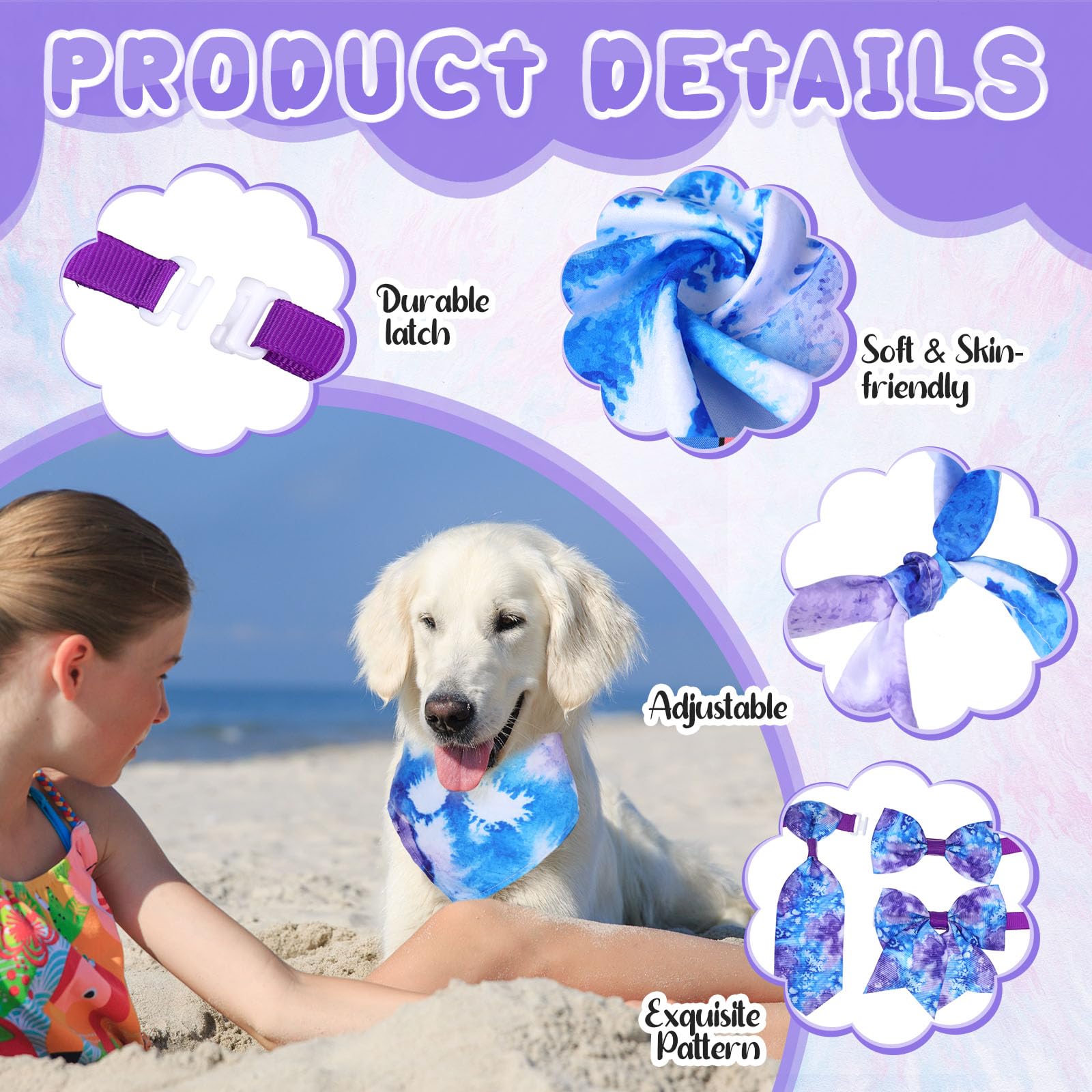 Reginary 120 Pcs Tie Dye Dog Bandanas Bulk Dog Bows Set Bow Ties Cat Scarf Colorful Washable Triangle Pet Kerchief Cute Bib For