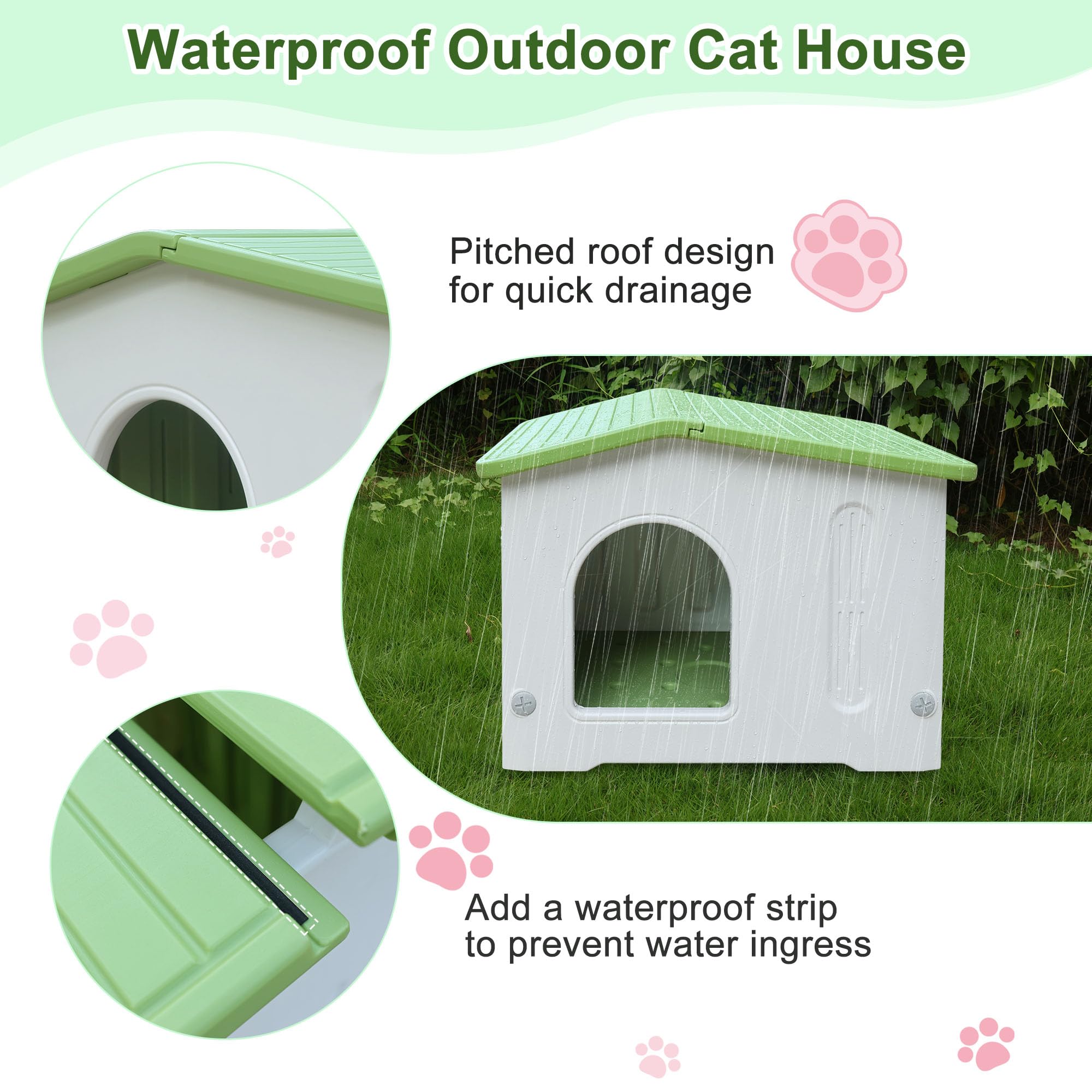 Weatherproof Cat House for Outdoor Indoor Use, Plastic Feral Cat House with Escape Door and Soft Mat, Outside Cat Shelter for Sm