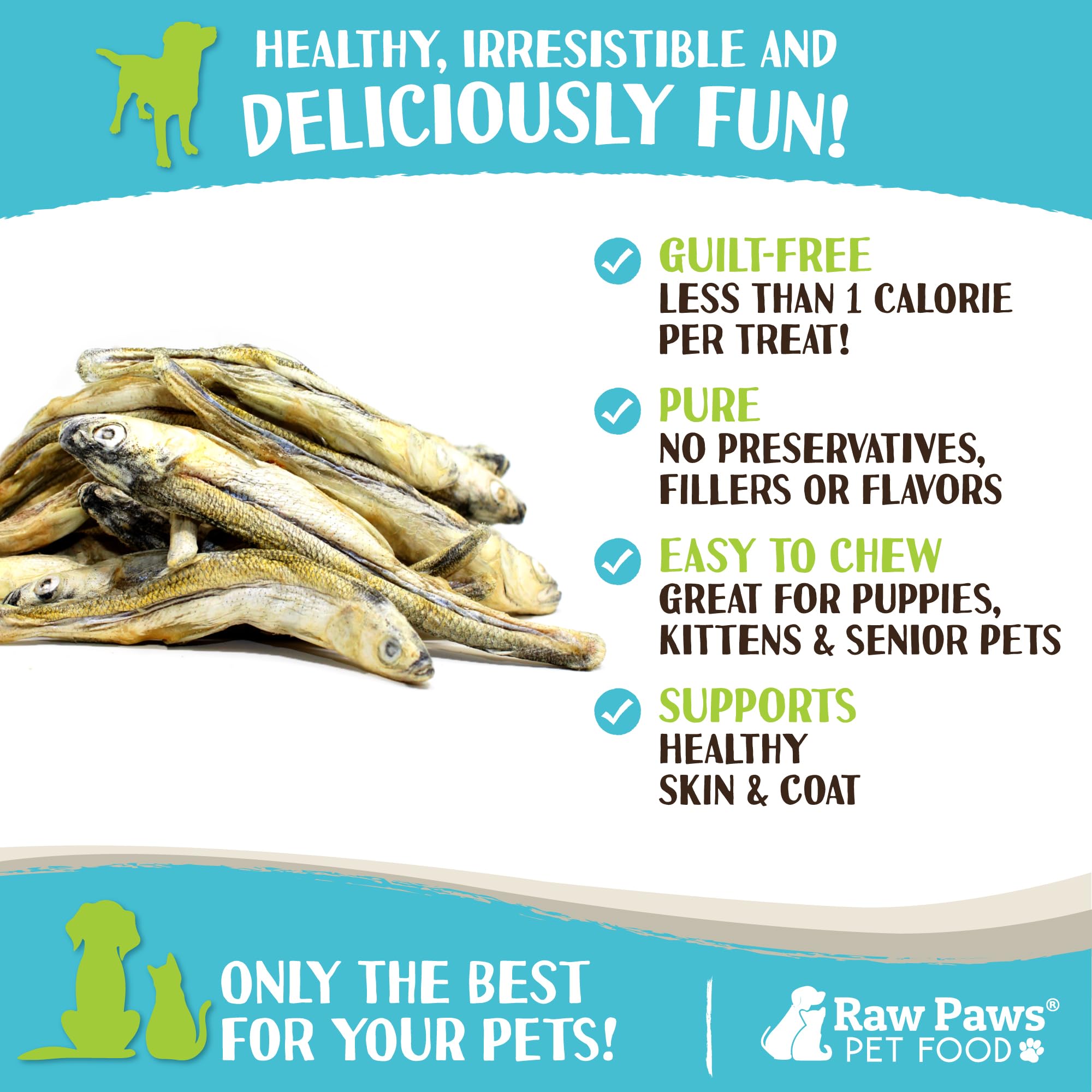 Raw Paws Smelt Freeze Dried Minnows for Cats & Dogs, 2-oz - Made in USA - Freeze Dried Fish for Cats - Single Ingredient Fish Do