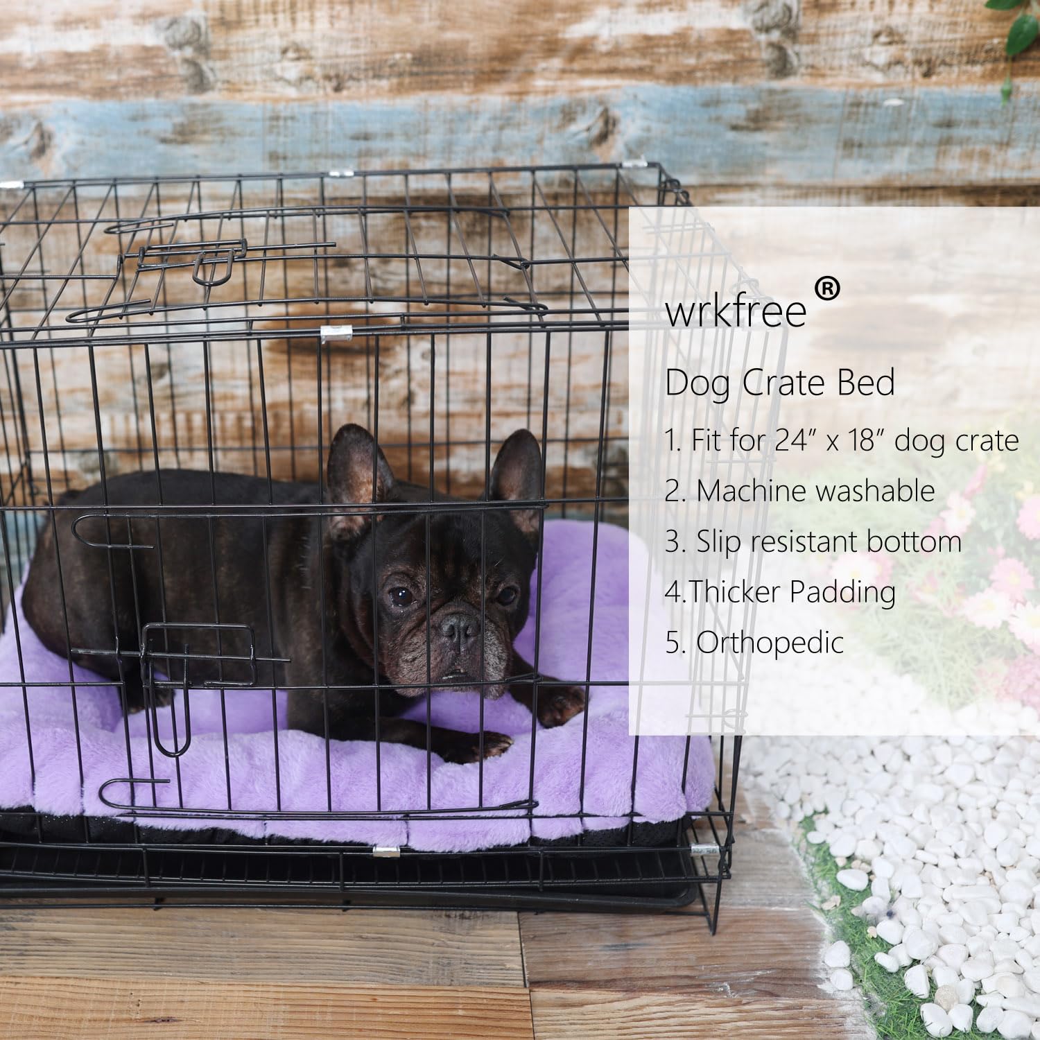 Wrkfree Dog Crate Bed 24 X 18 Purple For Small Dogs - Washable Comfy Fluffy For 24 Inches Cage Kennel - Indoor And Outdoor Use