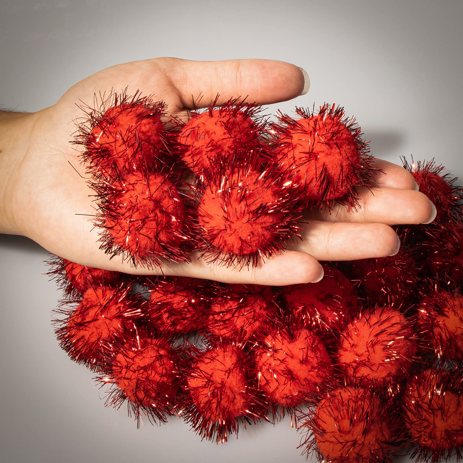 Vapker 30 Piece 1.5' Red Color Sparkle Balls Cat'S Favorite Toy Tinsel Pom Poms Glitter