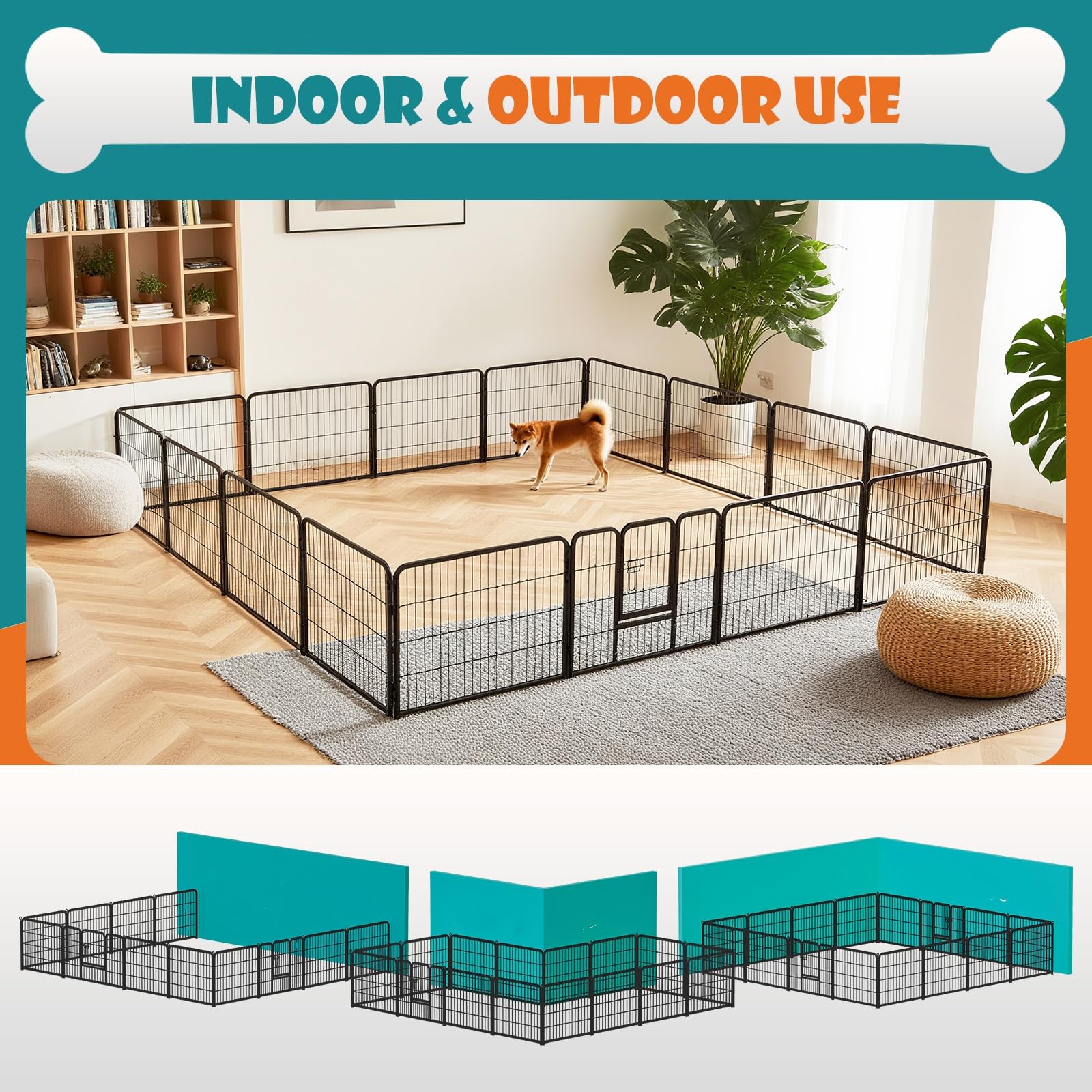 OLIXIS Dog Playpen 16 Panels 32 inch Dog Pen Indoor Heavy Duty Puppy Exercise Pen Metal Pet Fence for RV Camping Yard Garden