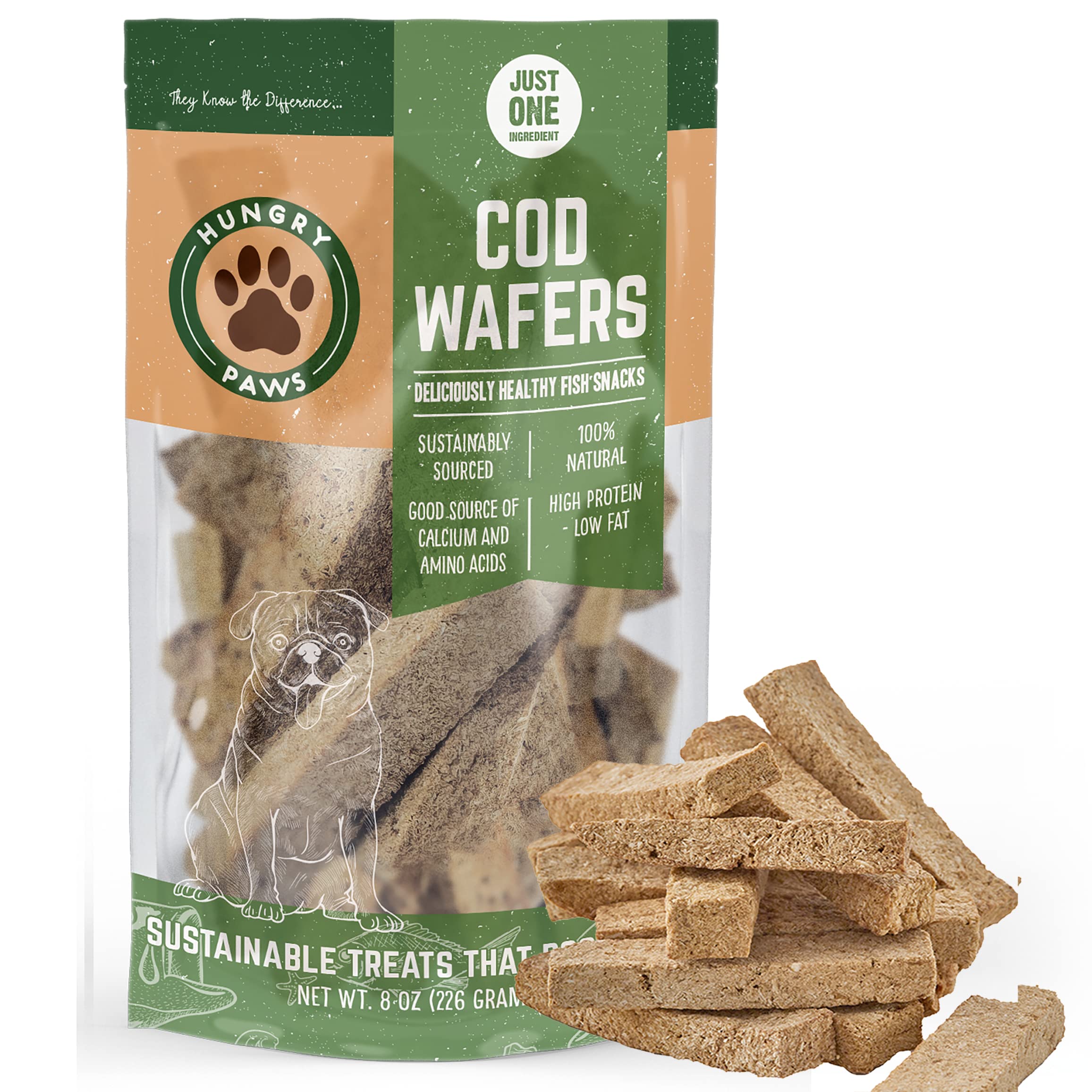 Hungry Paws Cod Fish Wafer Dog Training Treats - The Perfect Single Ingredient Omega-3 Rich Snack Dog Food for a Healthy and Act