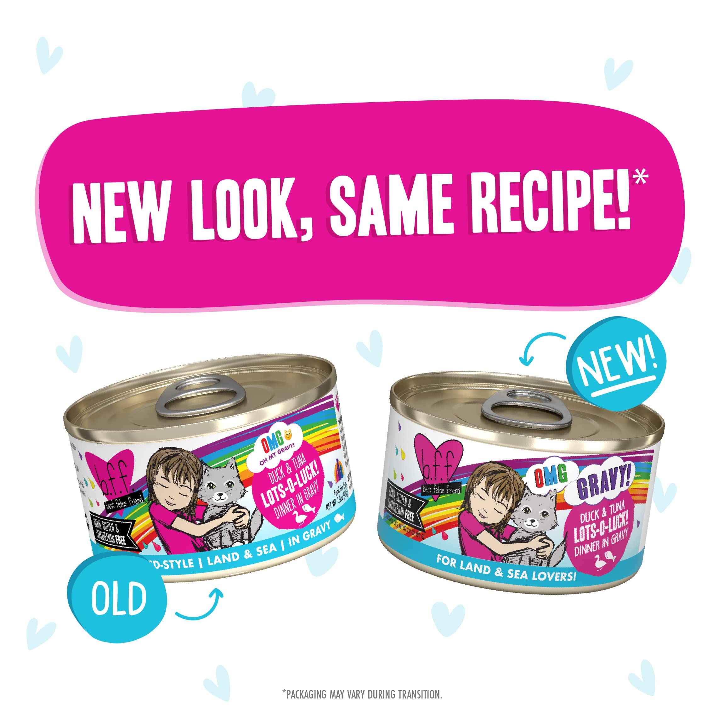 Weruva B.F.F. OMG - Best Feline Friend Oh My Gravy!, Lots-O-Luck! with Duck & Tuna in Gravy Cat Food, 2.8oz Can (Pack of 12)