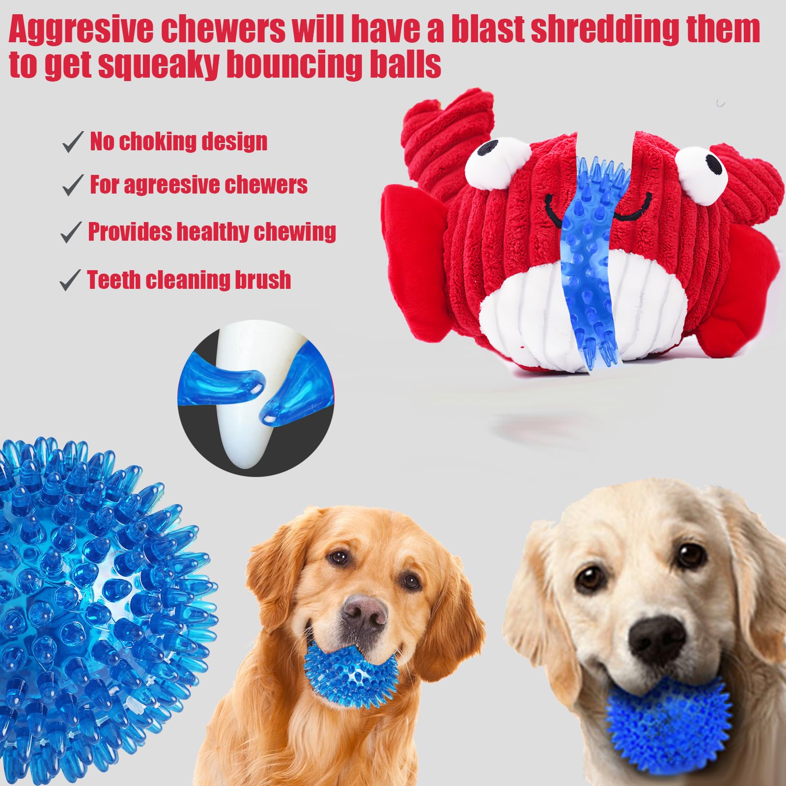 Zrbtk Squeak Dog Toys For Aggressive Chewers, No Stuffing Squeak Dog Chew Toys For Aggressive Chewers, Interactive Dog Toy Ball