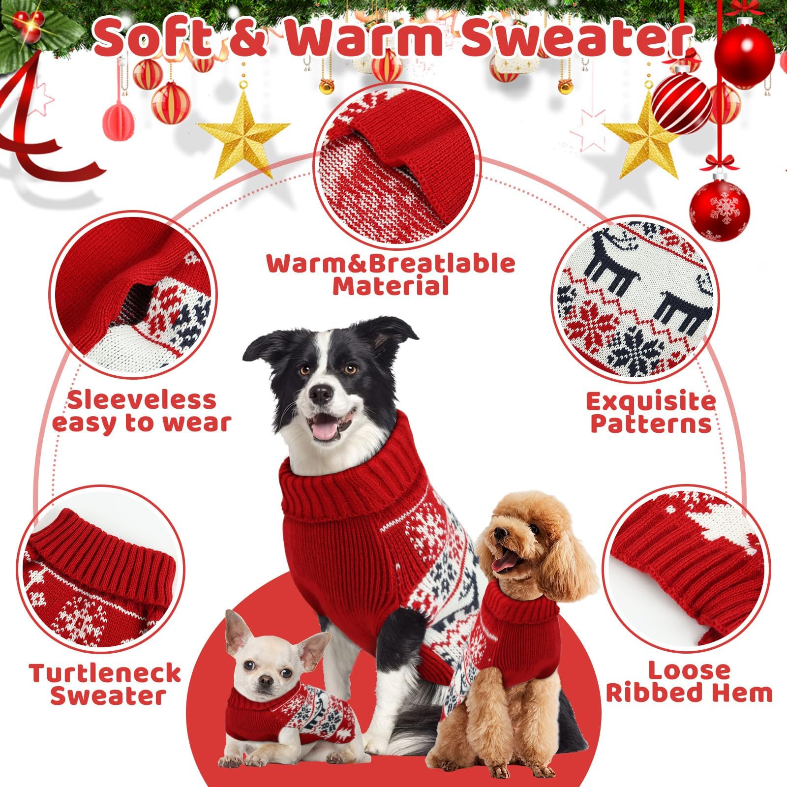 Christmas Dog Sweaters For Small Large Dogs Girl, Soft Warm Pup Dogs Shirt, Turtleneck Dog Sweaters For Medium Large Dogs, Double Knitting Collar For Outdoors Playing, Warm Dog Cat Clothes (Deer, Xxs)
