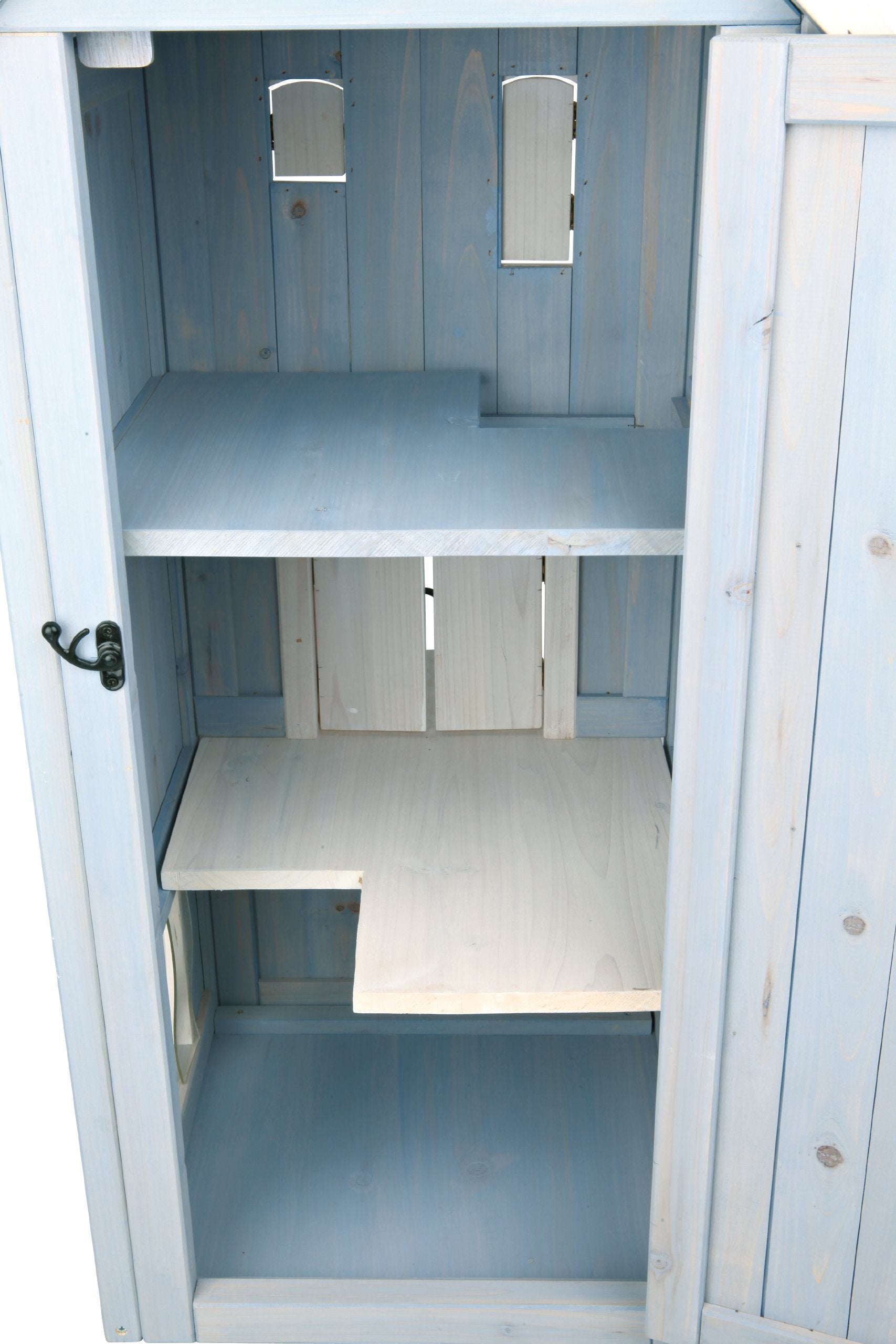 TRIXIE Cats Home Outdoor Cat House, Weatherproof 3-Story Cat House, Hinged Shutters with Latch & Perch, 2 Doors, Outdoor Shel