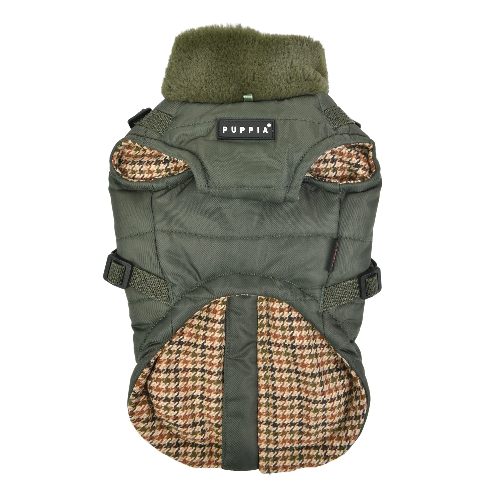 Puppia Donavan Winter Dog Coat With Integrated Harness No Pull Cold Weather Waterproof Warm Fleece Back Zipper For Small & Medium Dog, Khaki, Large