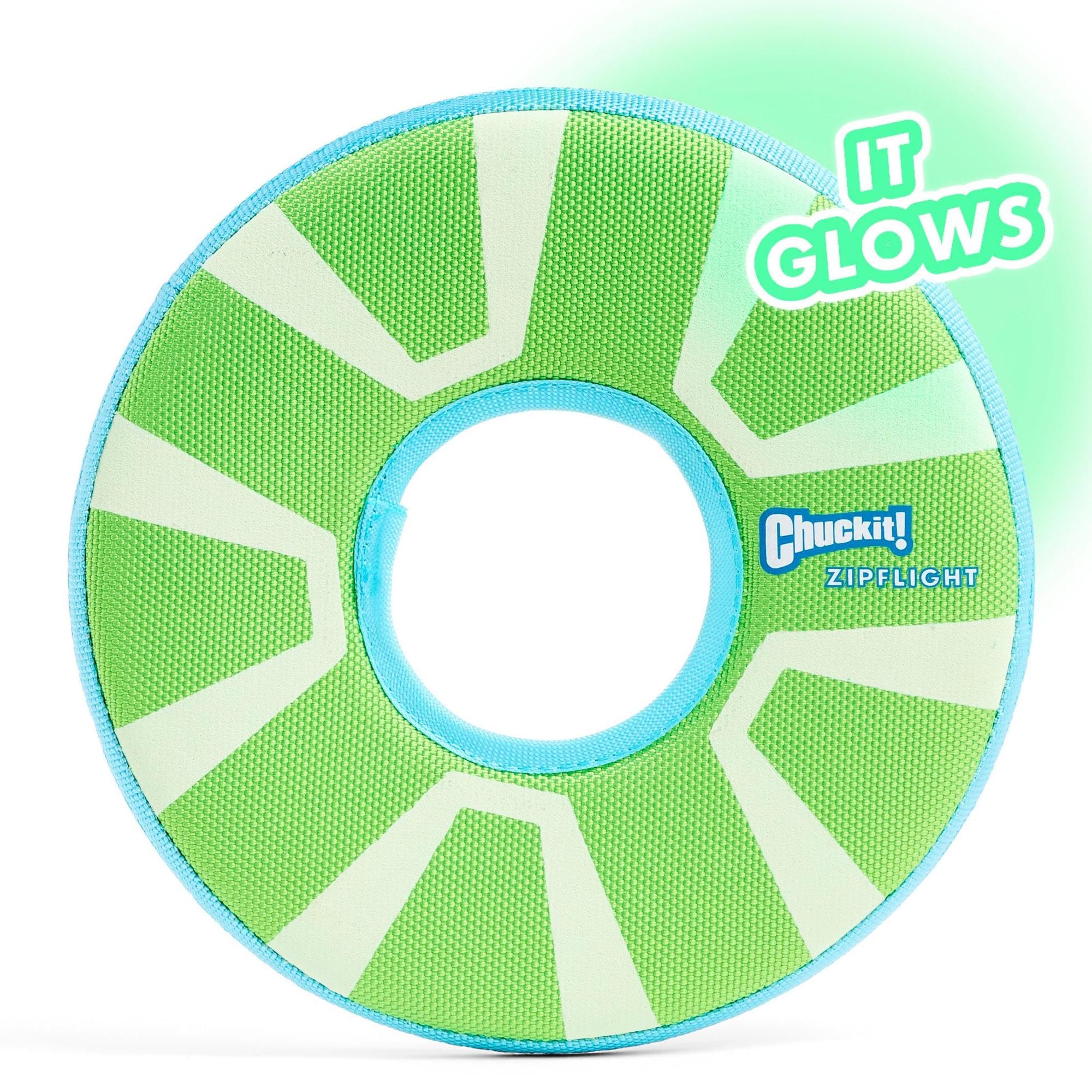 Chuckit! Max Glow Zipflight Flying Disc Dog Toy - Water Floating Flyer For Beach And Pool - Durable Polyester Construction - For Medium And Large Dogs - Size Medium - 8.5” L X 8.5” W - Pack Of 1