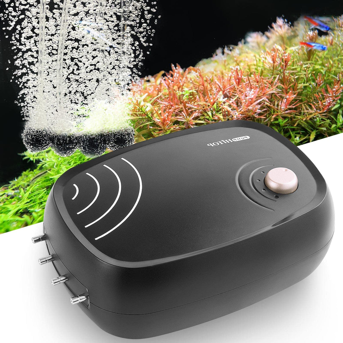 Hitop 10W Powerful Aquarium Air Pump: 4-Outlets 320Gph Air Pump For Fish Tank, Quiet Aquarium Aerator With Completely Accessorie